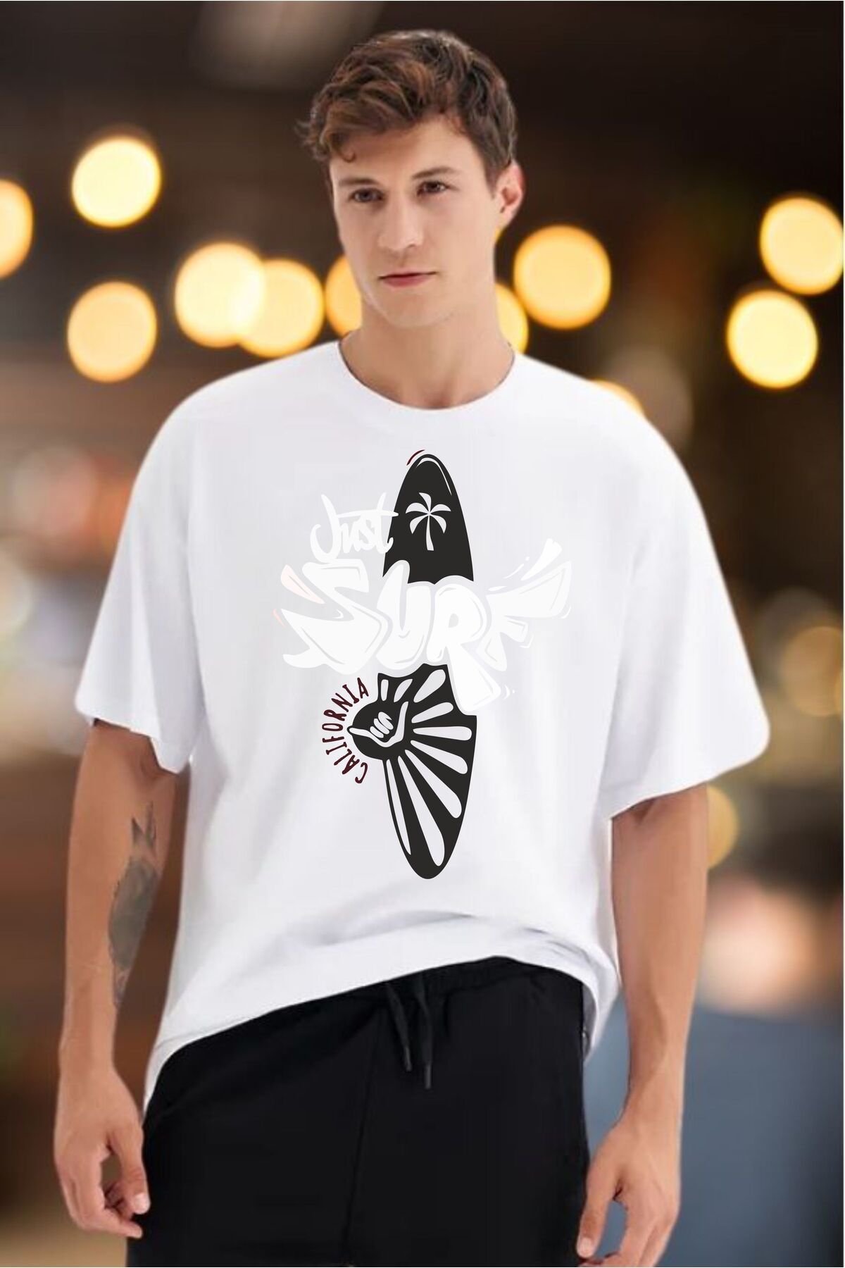 ModaSphere JUST SURF Baskılı Unisex Oversize Tişört