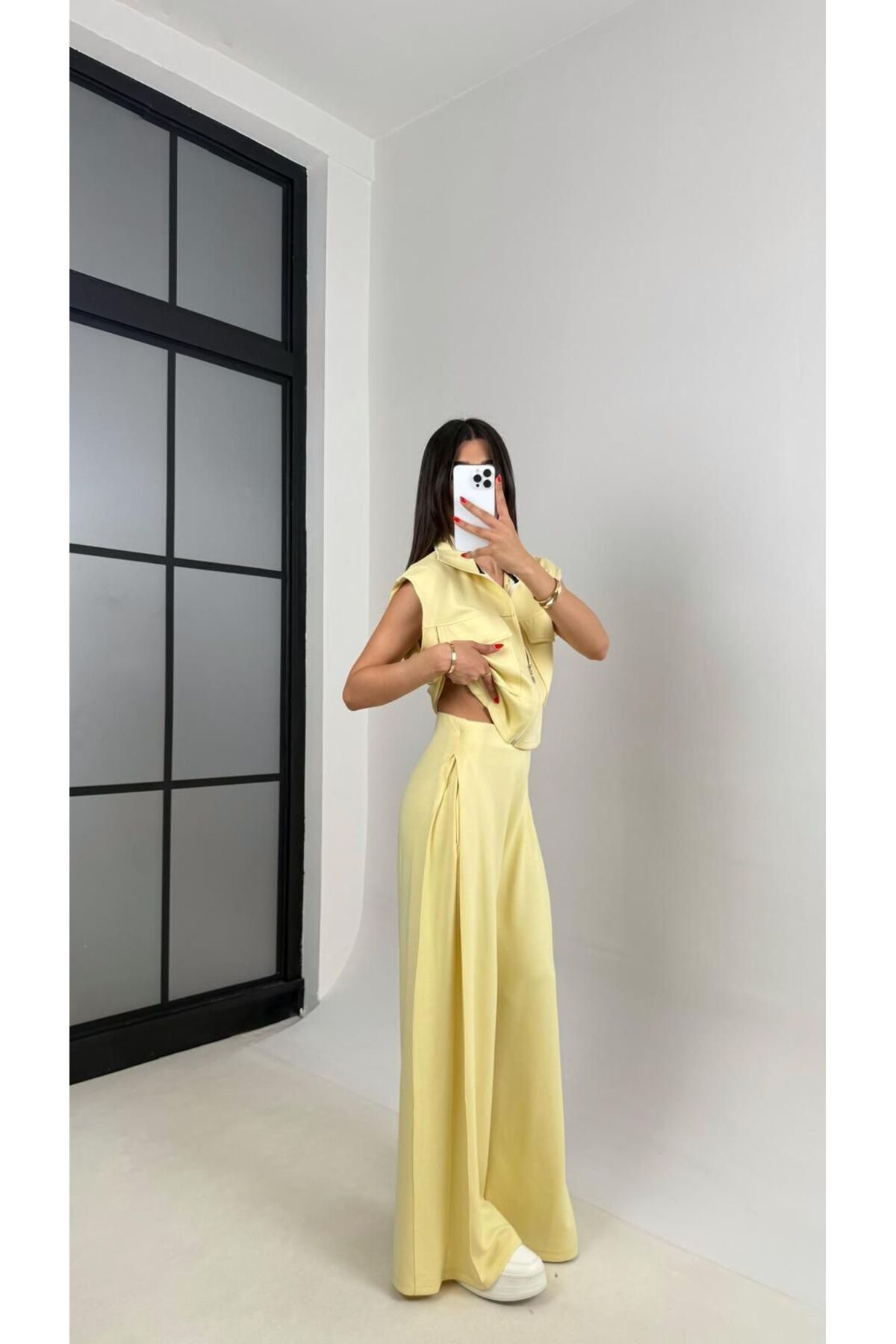 süter Pantalon Bluz Modal Takım- Sarı Alt - Üst Takım