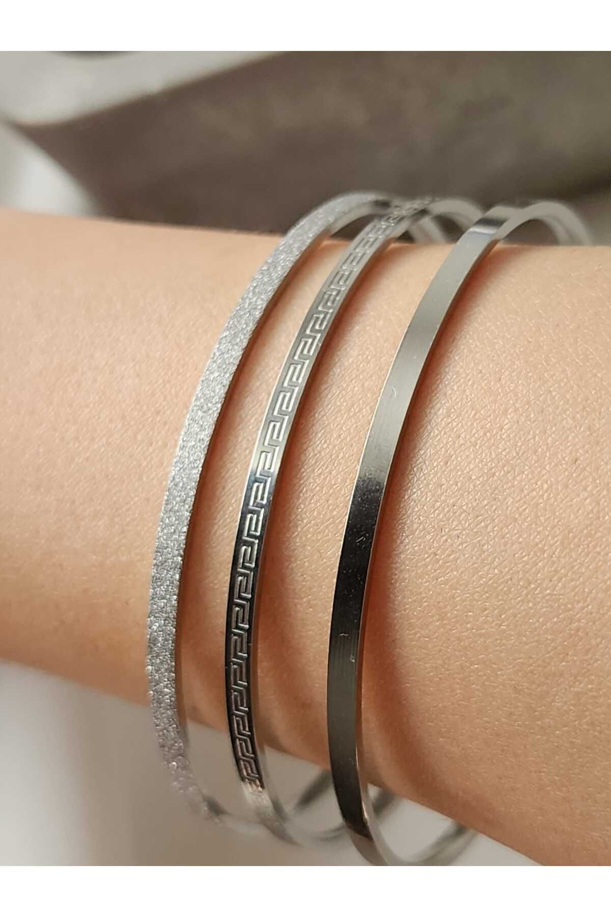 ZÜLİSCH ÇELİK BİLEZİK 3 LÜ MODEL GÜMÜŞ RENK PASLANMAZ