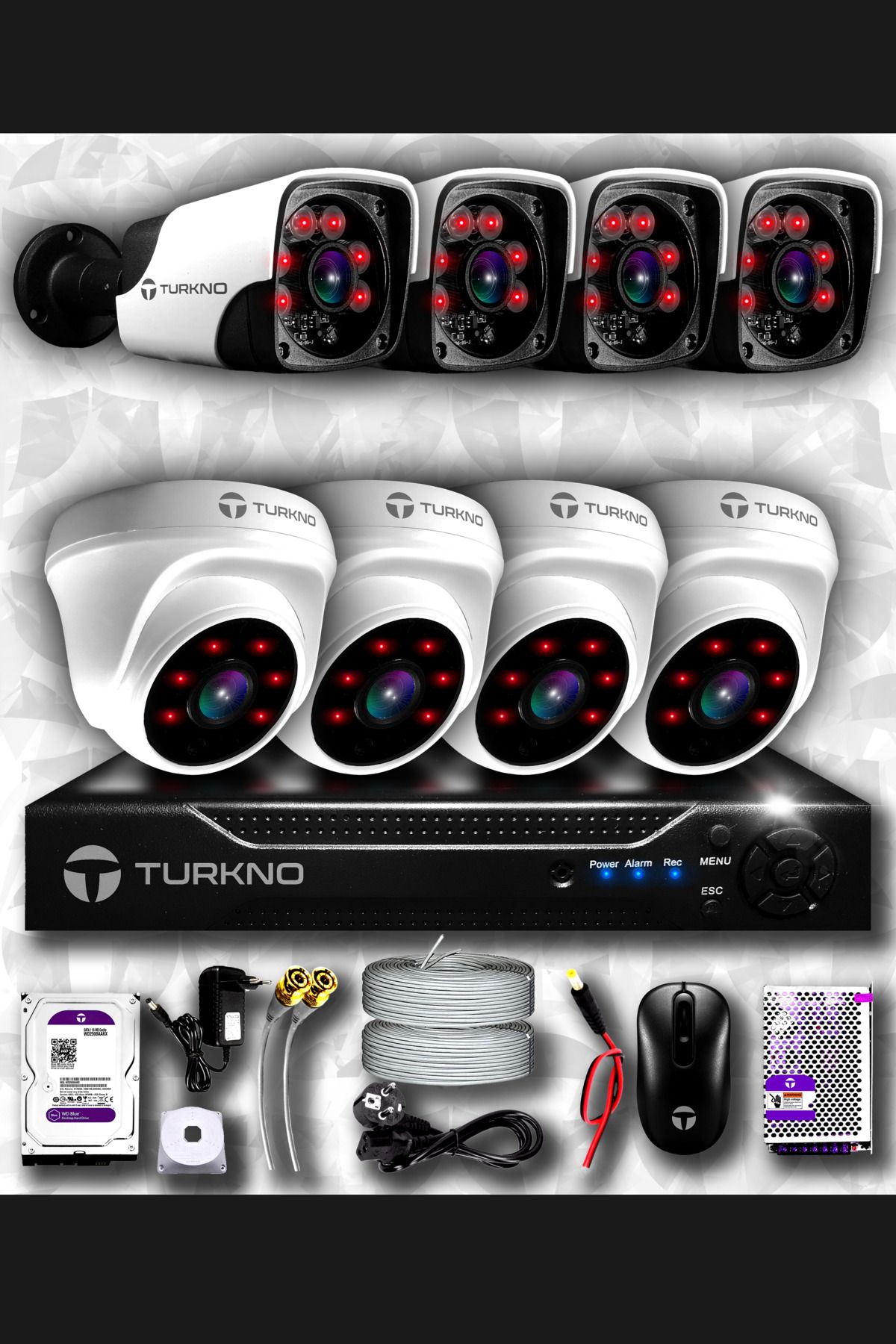 Turkno 8 Kameralı Pania 4 Iç Kamera Set 100 Gb Hdd Full Hd Gece Görüşlü Güvenlik Kamerası Sistemi