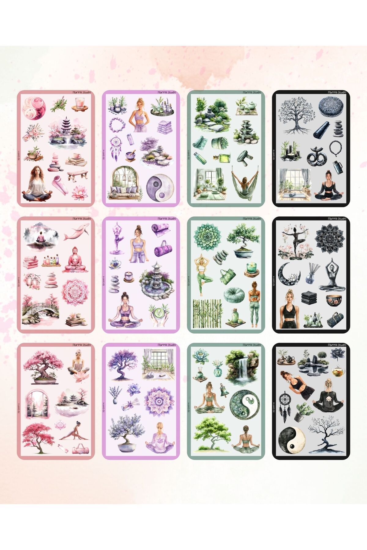 Flurina Studio Yoga Bundle 12 Sayfa Şeffaf Sticker Seti