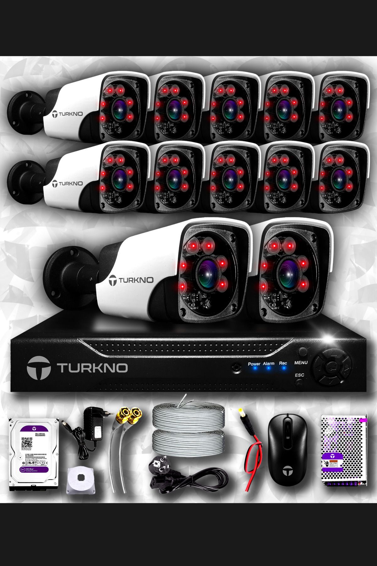 Turkno 12 Kameralı Pania 12 Dış Kamera Set 1 Tb Hdd Full Hd Gece Görüşlü Güvenlik Kamerası Sistemi