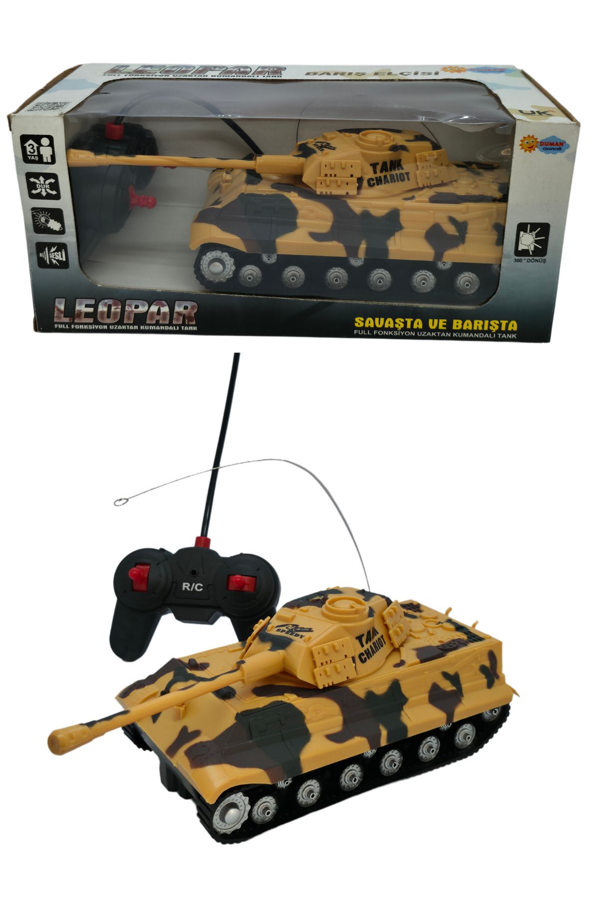 RAF Store Pilli Sesli Işıklı Full Fonksiyon Uzaktan Kumandalı Tank Leopar Barış Elçisi 20 Cm 27 Mhz