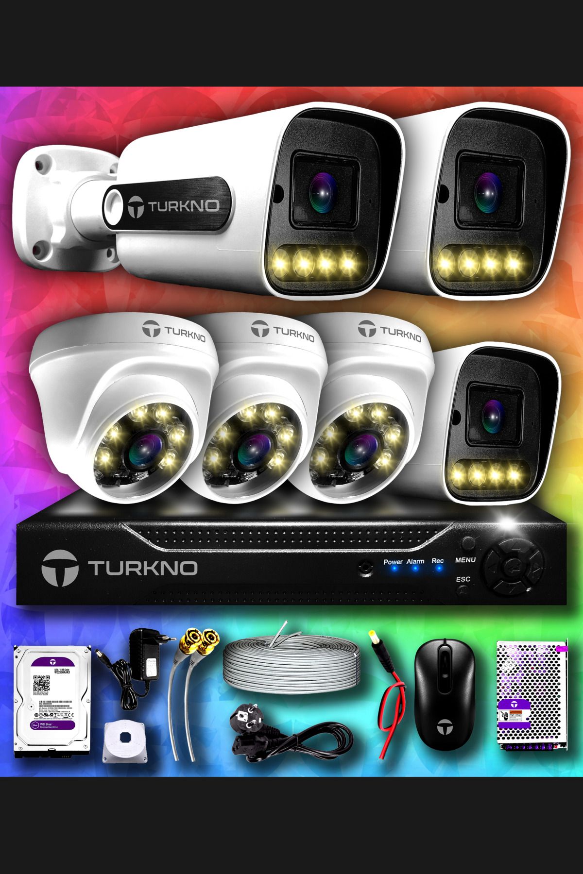 Turkno 6 Kameralı Navie 3 Iç Kamera Set 1 Tb Hdd Full Hd Renkli Gece Görüşlü Güvenlik Kamerası Sistemi