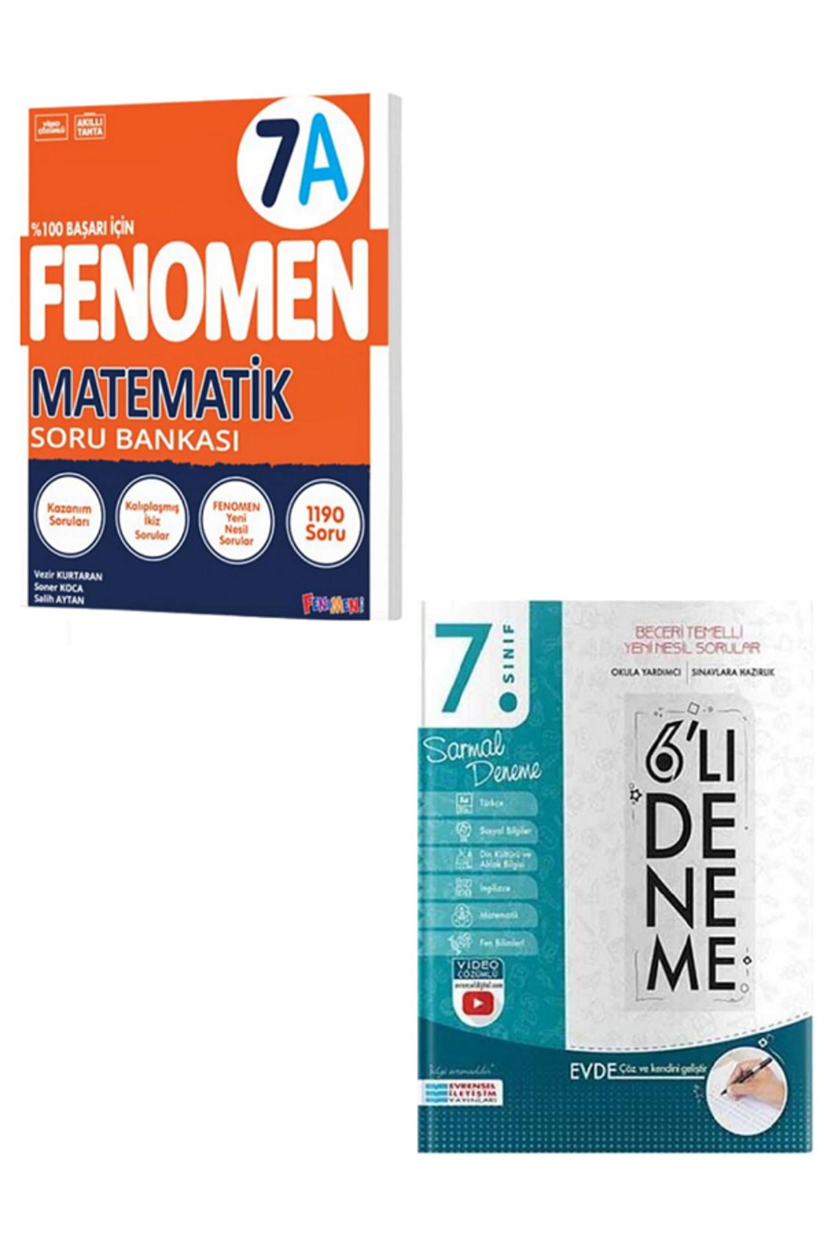 Evrensel İletişim Yayınları 7.Sınıf Fenomen 7A Matematik Soru Bankası + 7.Sınıf Evrensel 6'Lı Sarmal Deneme / 2 KİTAP SET