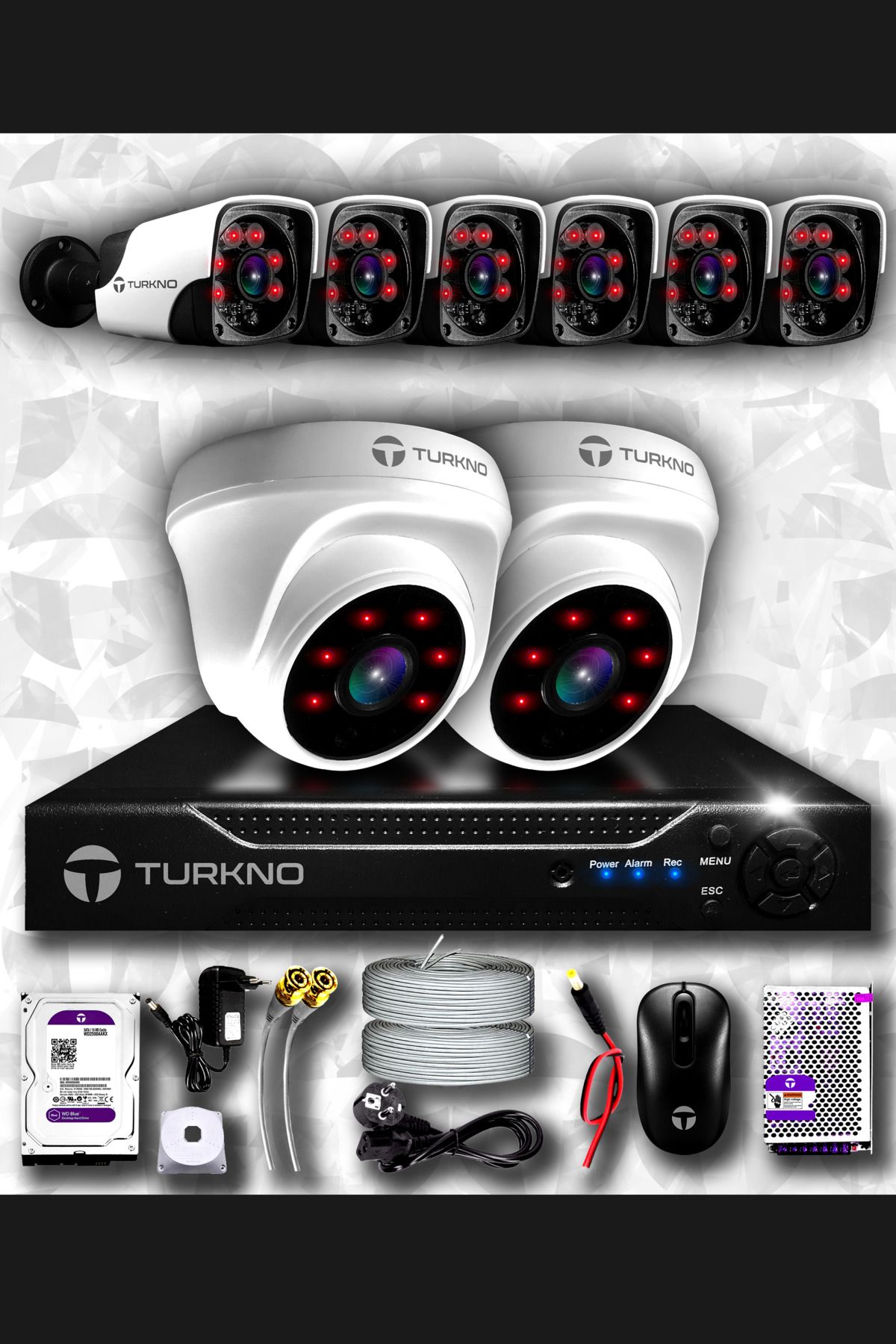 Turkno 8 Kameralı Pania 2 Iç Kamera Set 1 Tb Hdd Full Hd Gece Görüşlü Güvenlik Kamerası Sistemi