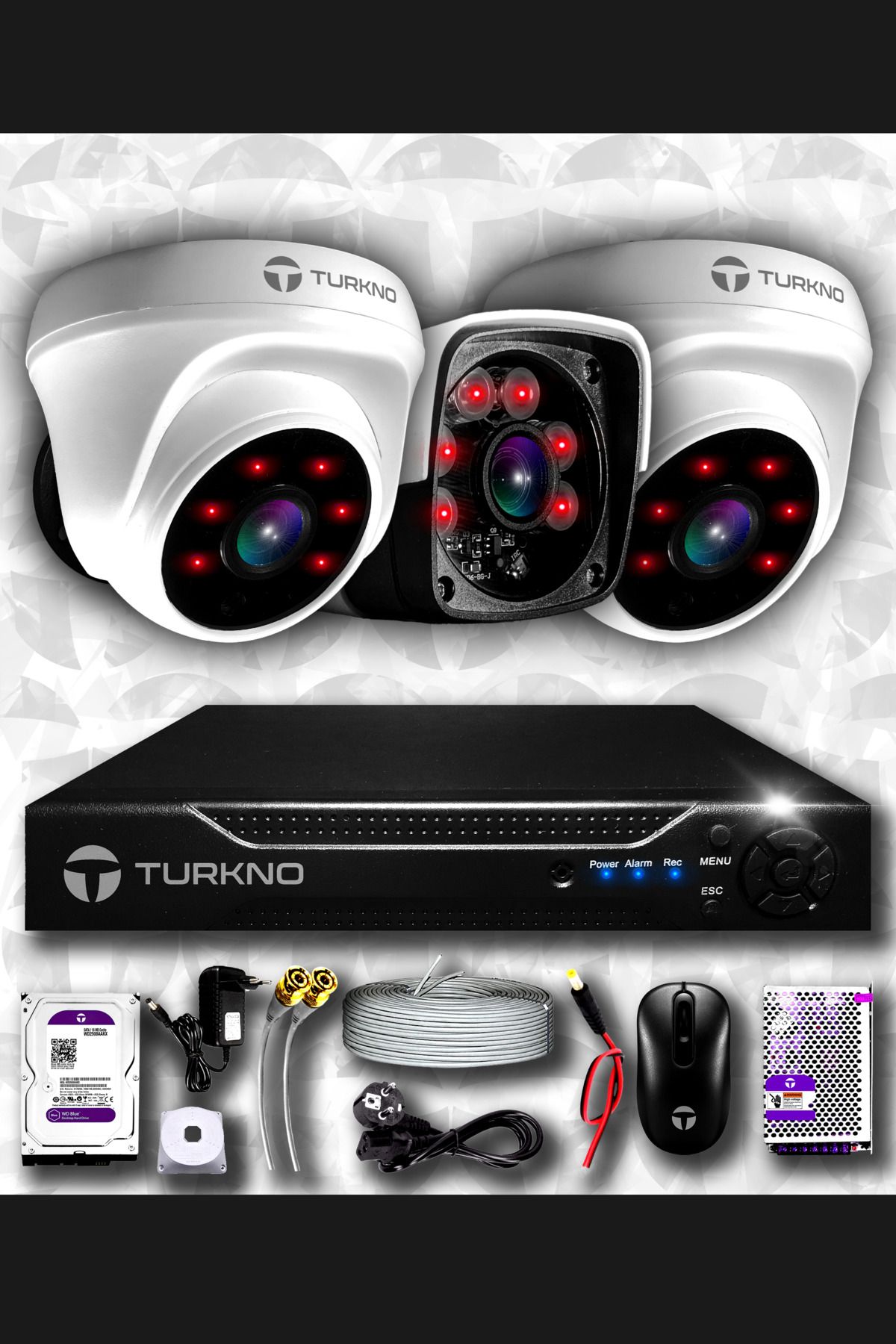 Turkno 3 Kameralı Pania 2 Iç Kamera Set 500 Gb Hdd Full Hd Gece Görüşlü Güvenlik Kamerası Sistemi