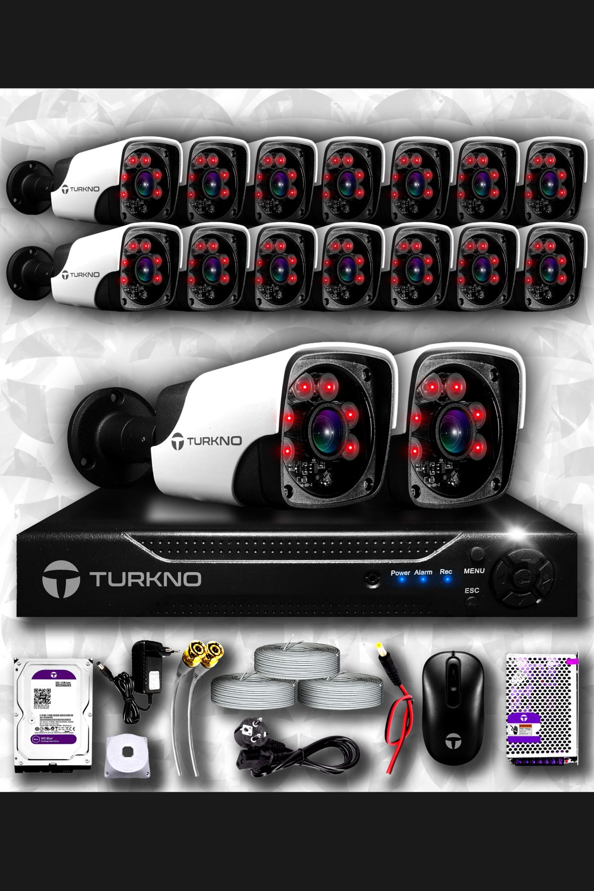Turkno 16 Kameralı Pania 16 Dış Kamera Set 100 Gb Hdd Full Hd Gece Görüşlü Güvenlik Kamerası Sistemi