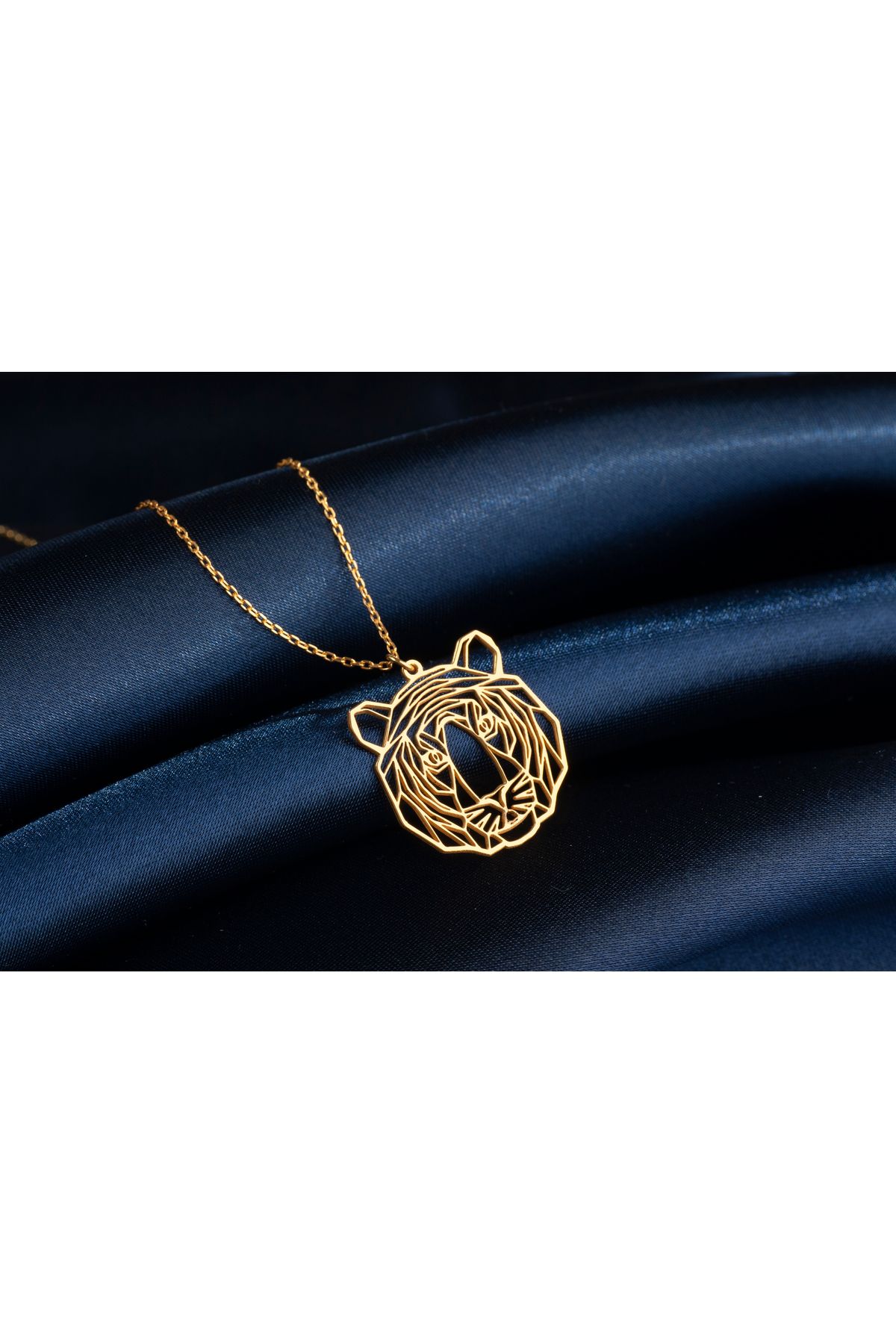 DIZY SILVER Kaplan Figürlü Kolye • Geometrik Hayvan Tasarımı • 925 Ayar Gümüş Altın Kaplama