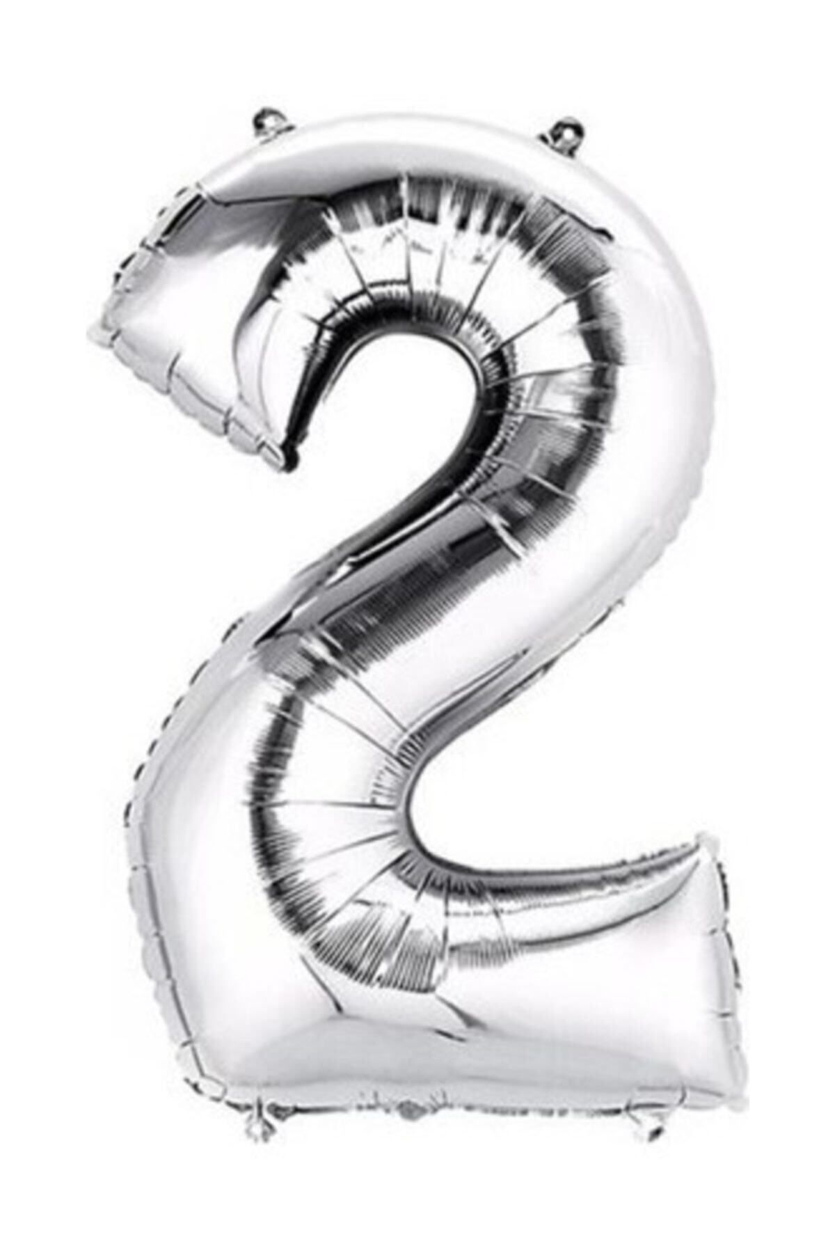 EA HOME Folyo Balon 2 Rakamı 100 cm Helyum Balon Gümüş Parti ve Doğum Günü Balonu