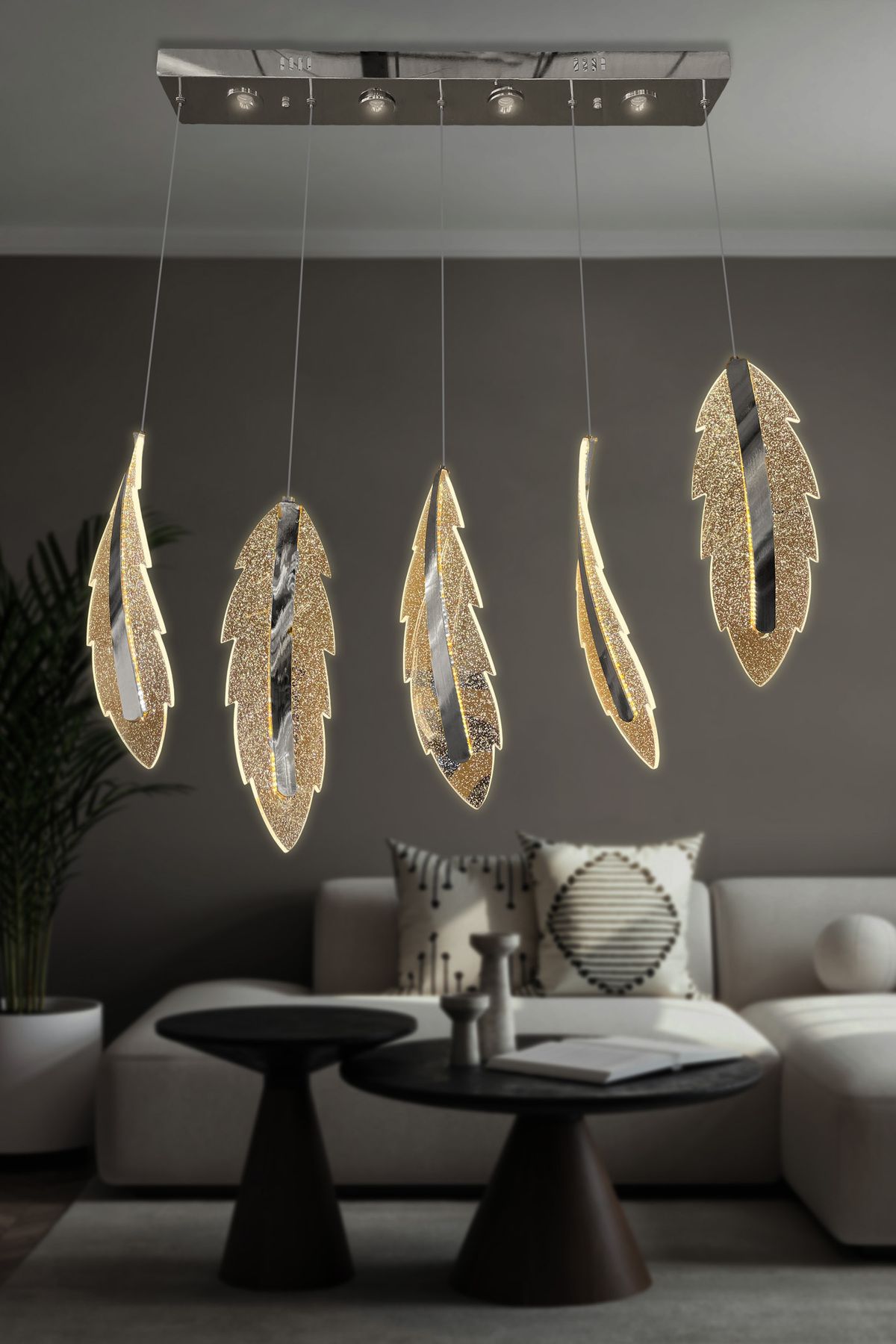 RSCOLLECTIONS Lunex 5 Li Sıralı Sarkıt Led Avize