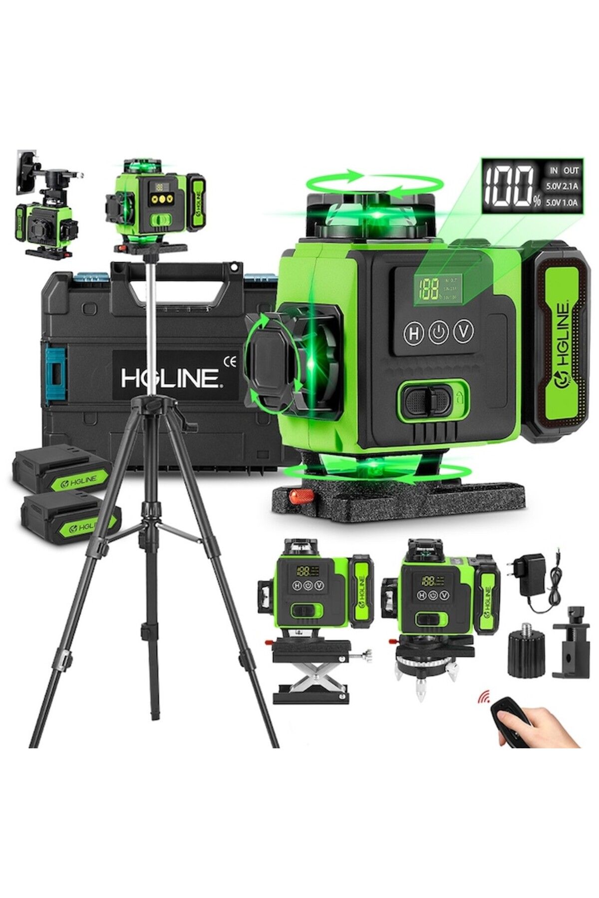 stuffix-HGLINE 4D laser level with 16 lines, remote control, 2 batteries, green and black, 100cm tripod 2