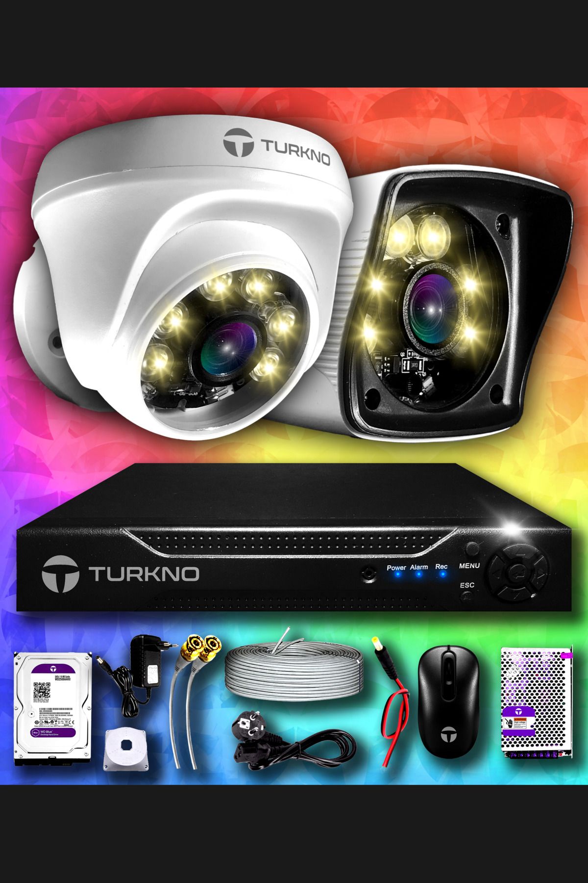 Turkno 2 Kameralı Karie 1 Iç Kamera Set 250 Gb Hdd Full Hd Renkli Gece Görüşlü Güvenlik Kamerası Sistemi