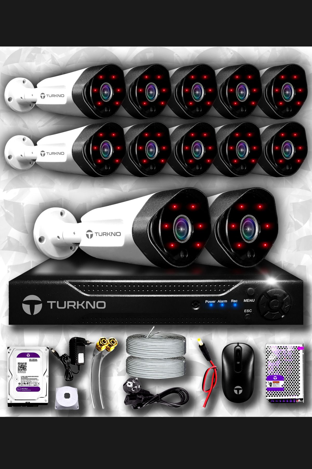 Turkno 12 Kameralı Galia 12 Dış Kamera Set 1 Tb Hdd Full Hd Gece Görüşlü Güvenlik Kamerası Sistemi