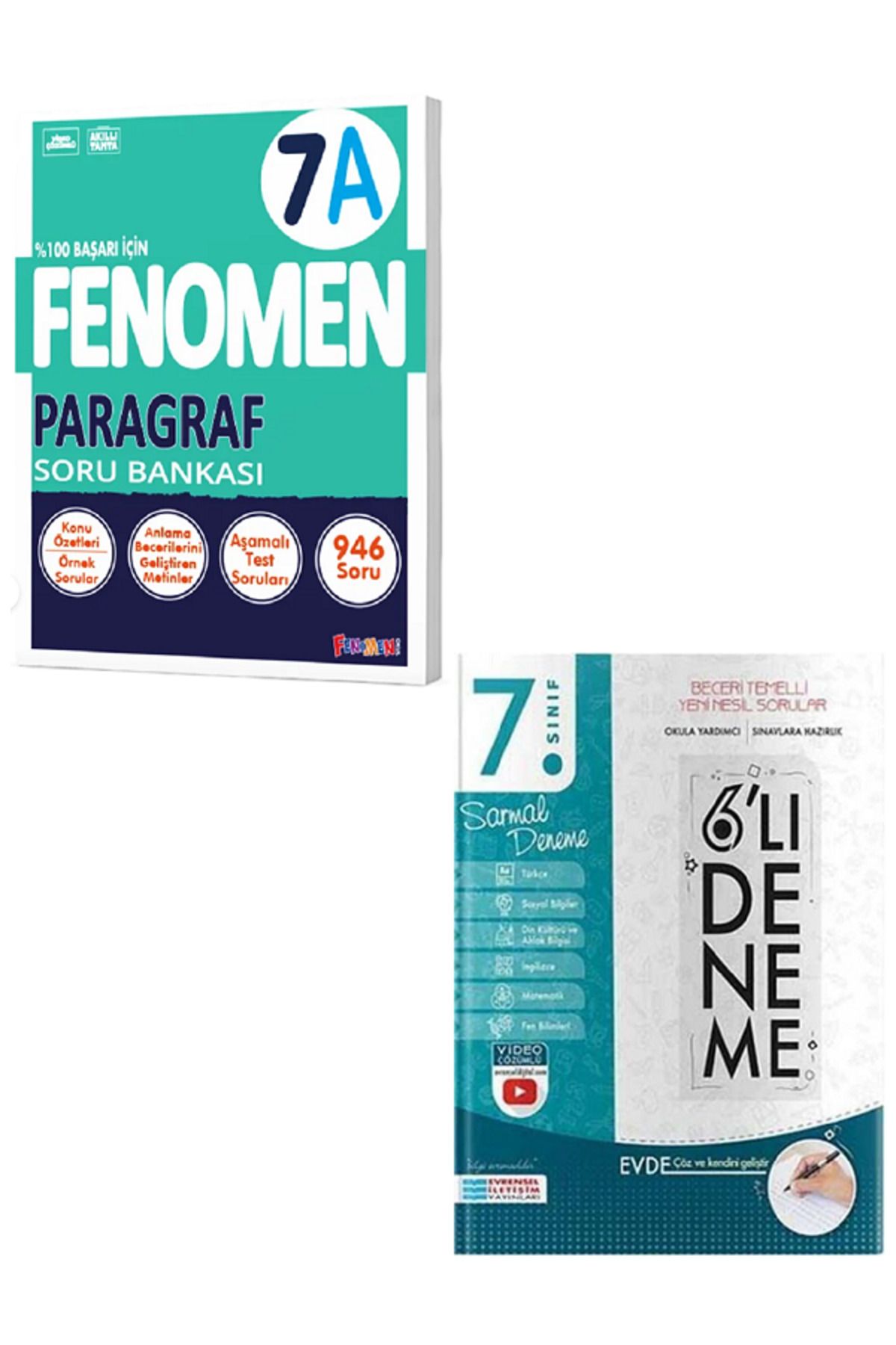 Evrensel İletişim Yayınları 7.Sınıf Fenomen 7A Paragraf Soru Bankası + 7.Sınıf Evrensel 6'Lı Sarmal Deneme / 2 KİTAP SET