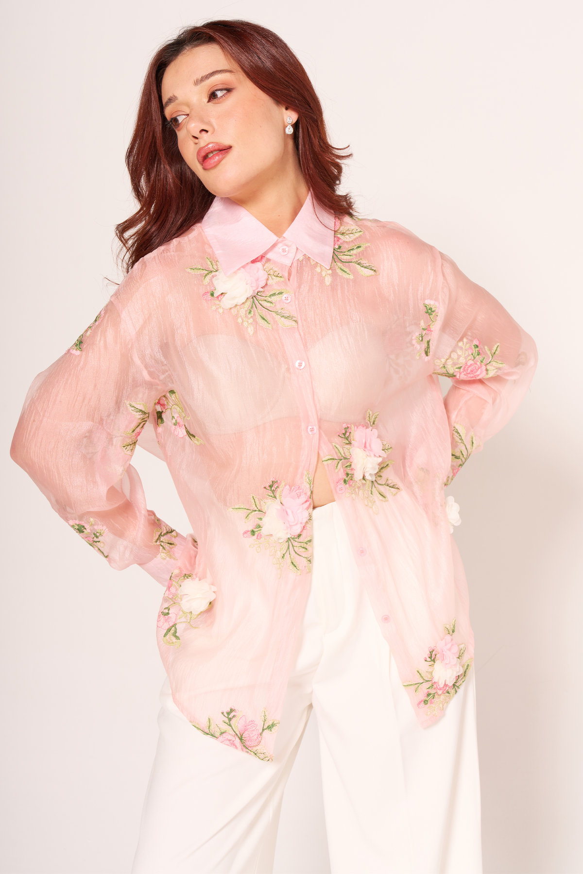 ALOFA  Floral Detaylı Tül Gömlek - Görsel 2