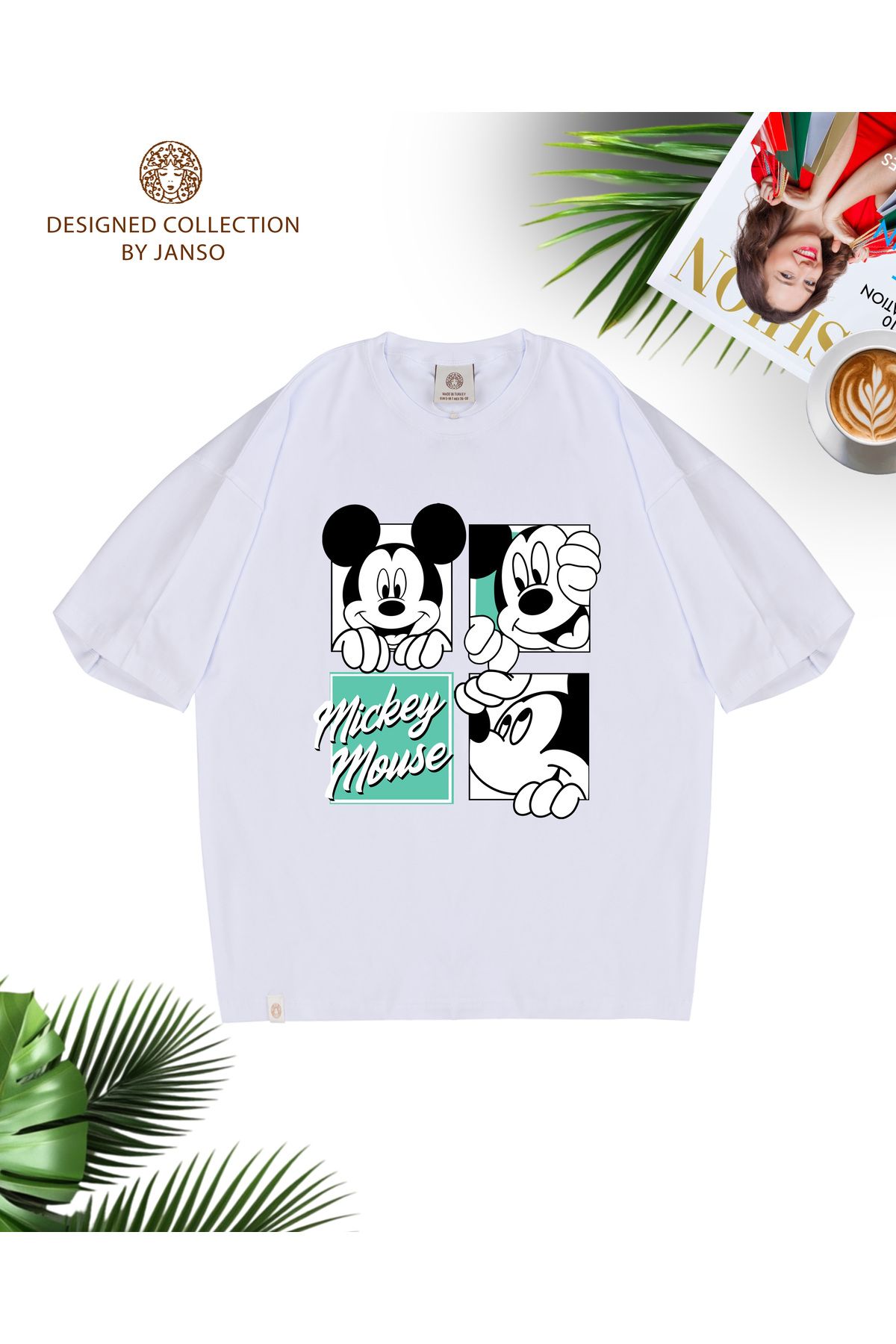 JANSO GROUP -Kadın PAMUKLU BASKLI Mickey Mouse2 TSHIRT OVERSİZE BÜYÜK BEDEN