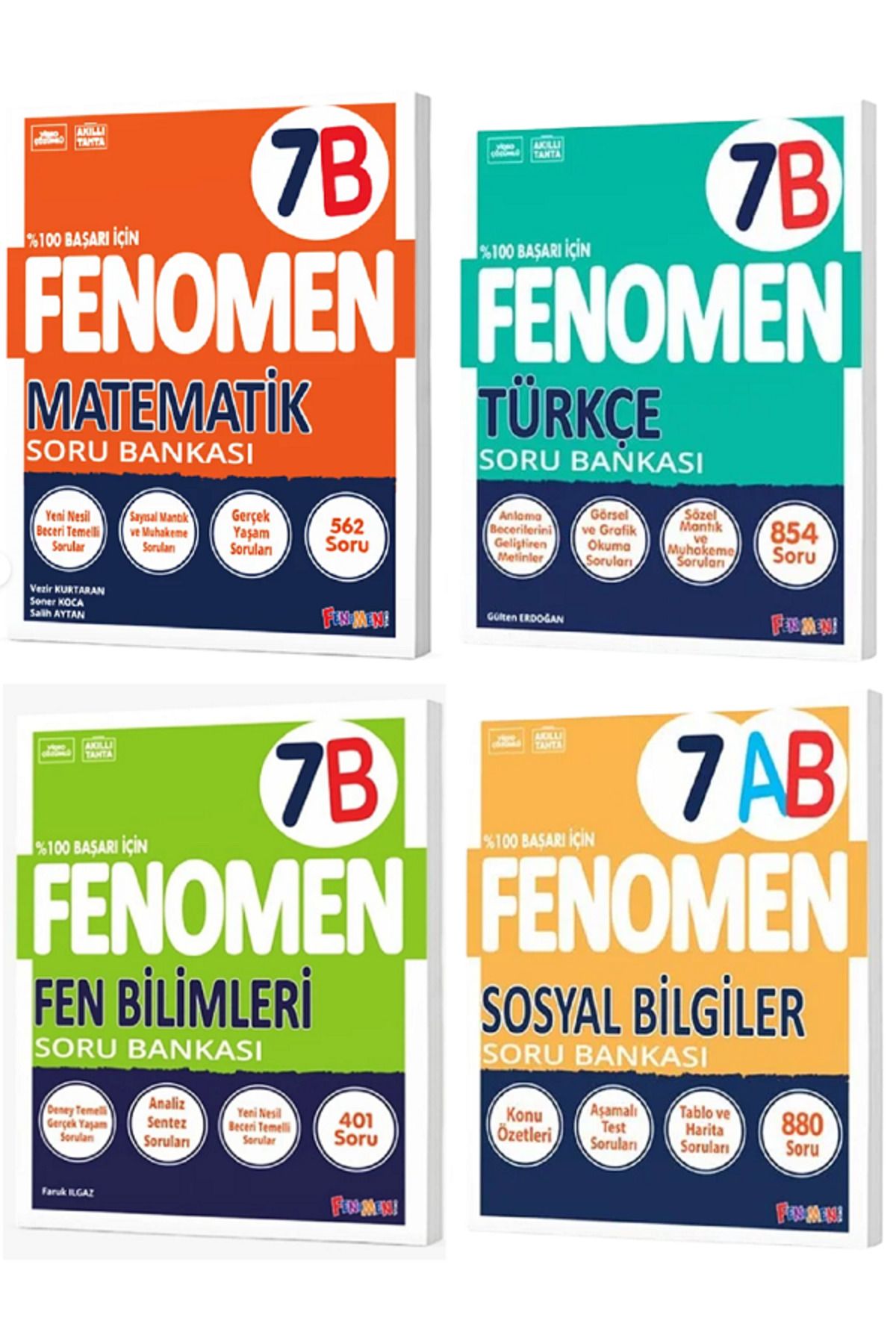 Evrensel İletişim Yayınları 7.Sınıf Fenomen 7B Matematik + Fen Bilimleri + Türkçe + Sosyal Bilgiler Soru Bankaları / 4 KİTAP