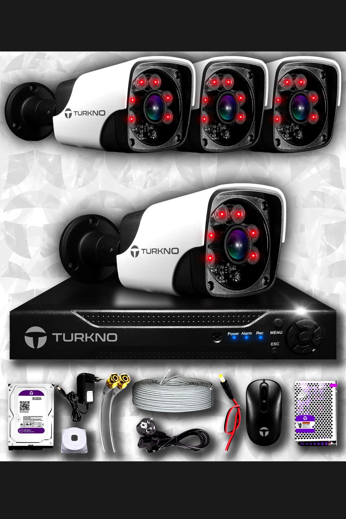Turkno 4 Kameralı Pania 4 Dış Kamera Set 1 Tb Hdd Full Hd Gece Görüşlü Güvenlik Kamerası Sistemi
