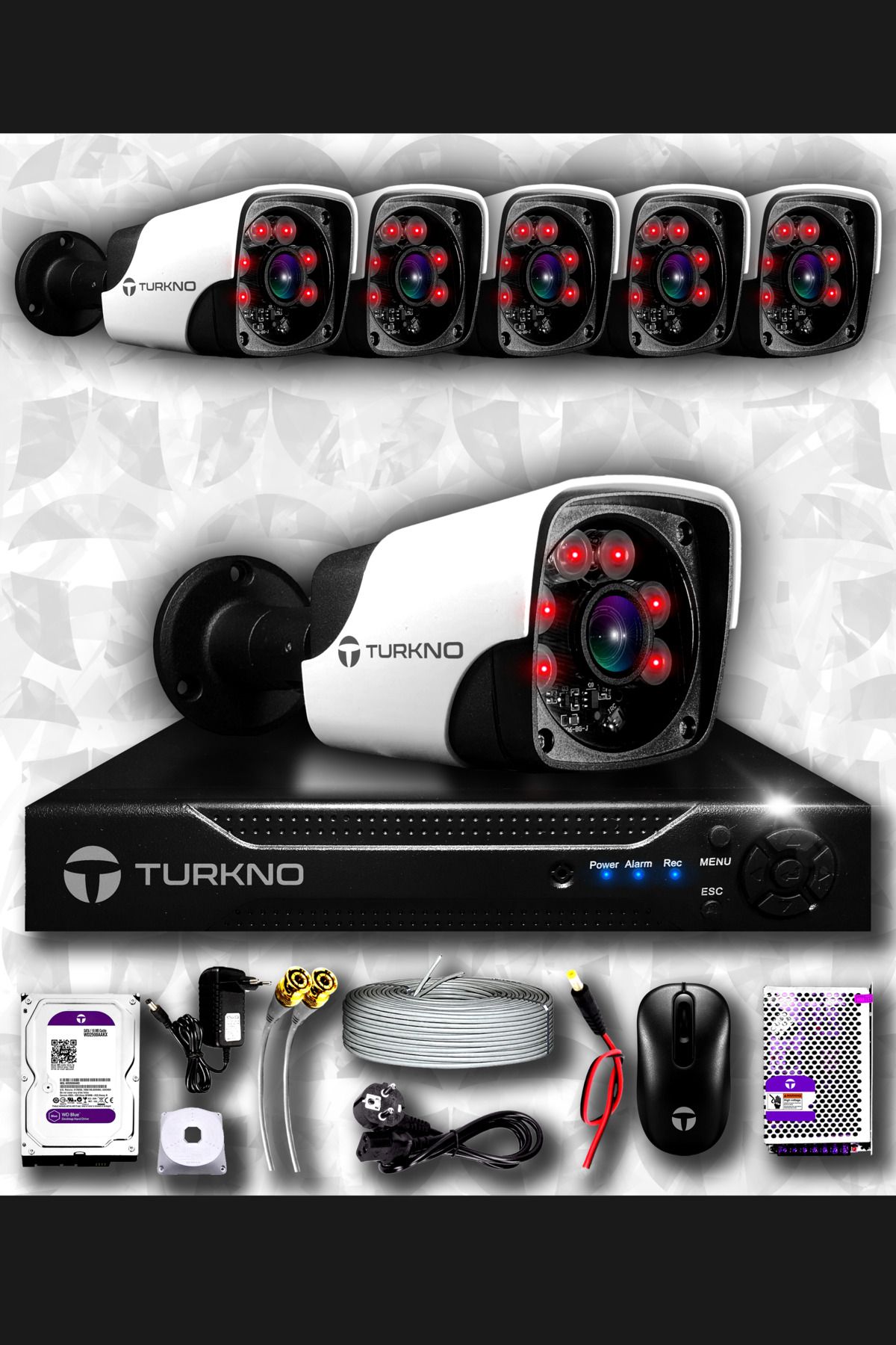 Turkno 6 Kameralı Pania 6 Dış Kamera Set 250 Gb Hdd Full Hd Gece Görüşlü Güvenlik Kamerası Sistemi