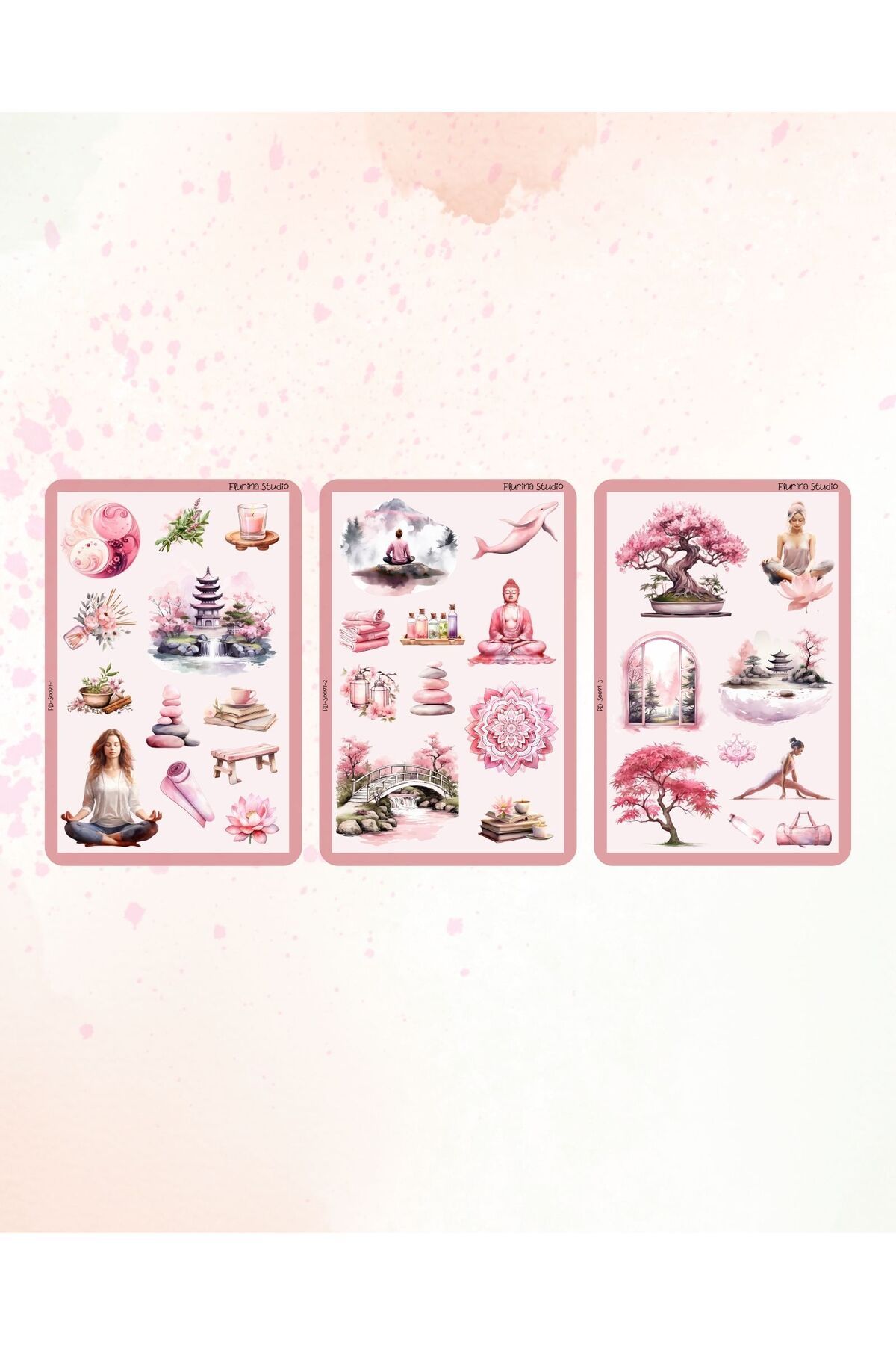Flurina Studio Pembe Yoga 3 Sayfa Şeffaf Sticker Seti