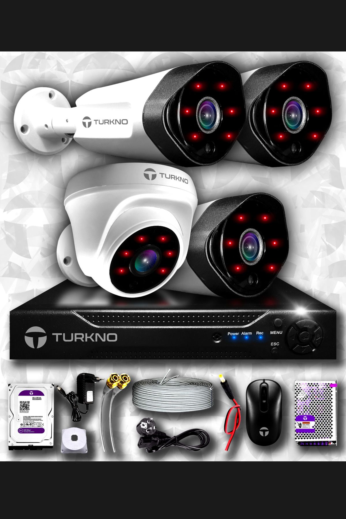 Turkno 4 Kameralı Galia 1 Iç Kamera Set 250 Gb Hdd Full Hd Gece Görüşlü Güvenlik Kamerası Sistemi