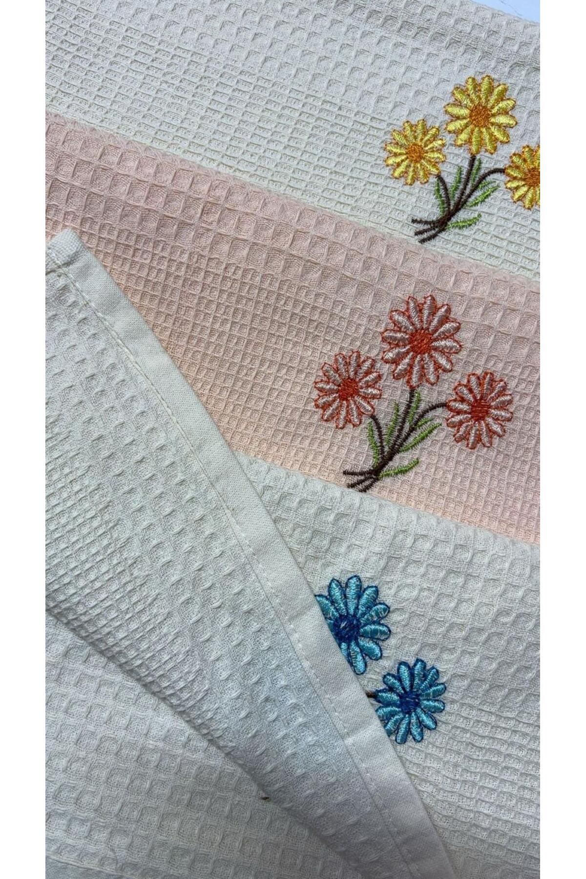 KOZATEX KOZAVİTRİN PAPATYA Nakışlı 3’lÜ Peçete-mutfak Havlusu Kurulama Bezi 40x60 Cm