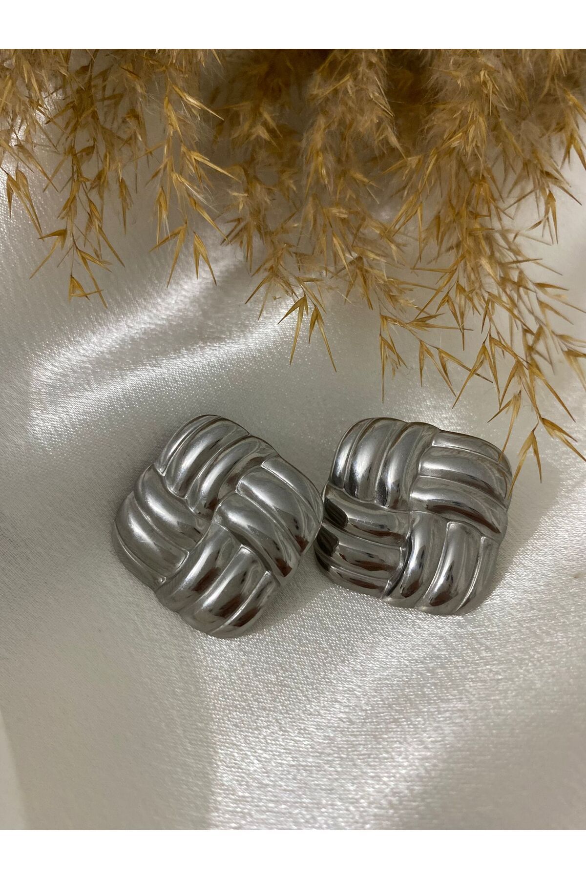 stainless steell Kare Plaka Çelik Küpe