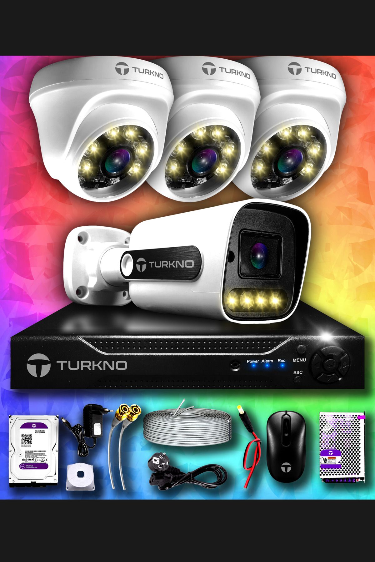 Turkno 4 Kameralı Navie 3 Iç Kamera Set 100 Gb Hdd Full Hd Renkli Gece Görüşlü Güvenlik Kamerası Sistemi