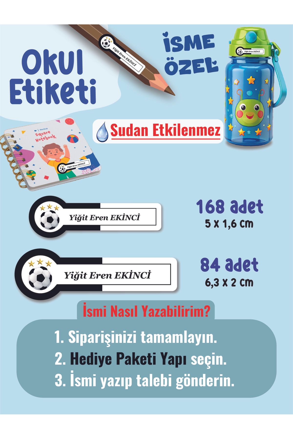 YUNUS COPY Okul Etiketi Kalem Defter Etiketi Siyah Beyaz Takım Temalı Özel İsim Yazılabilen Etiket - 252Adet