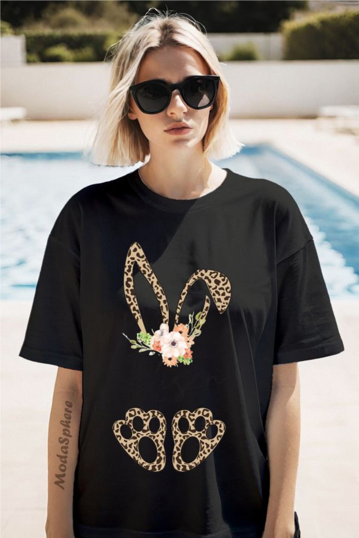 ModaSphere Risen Tavşan Baskılı Unisex Oversize Tişört