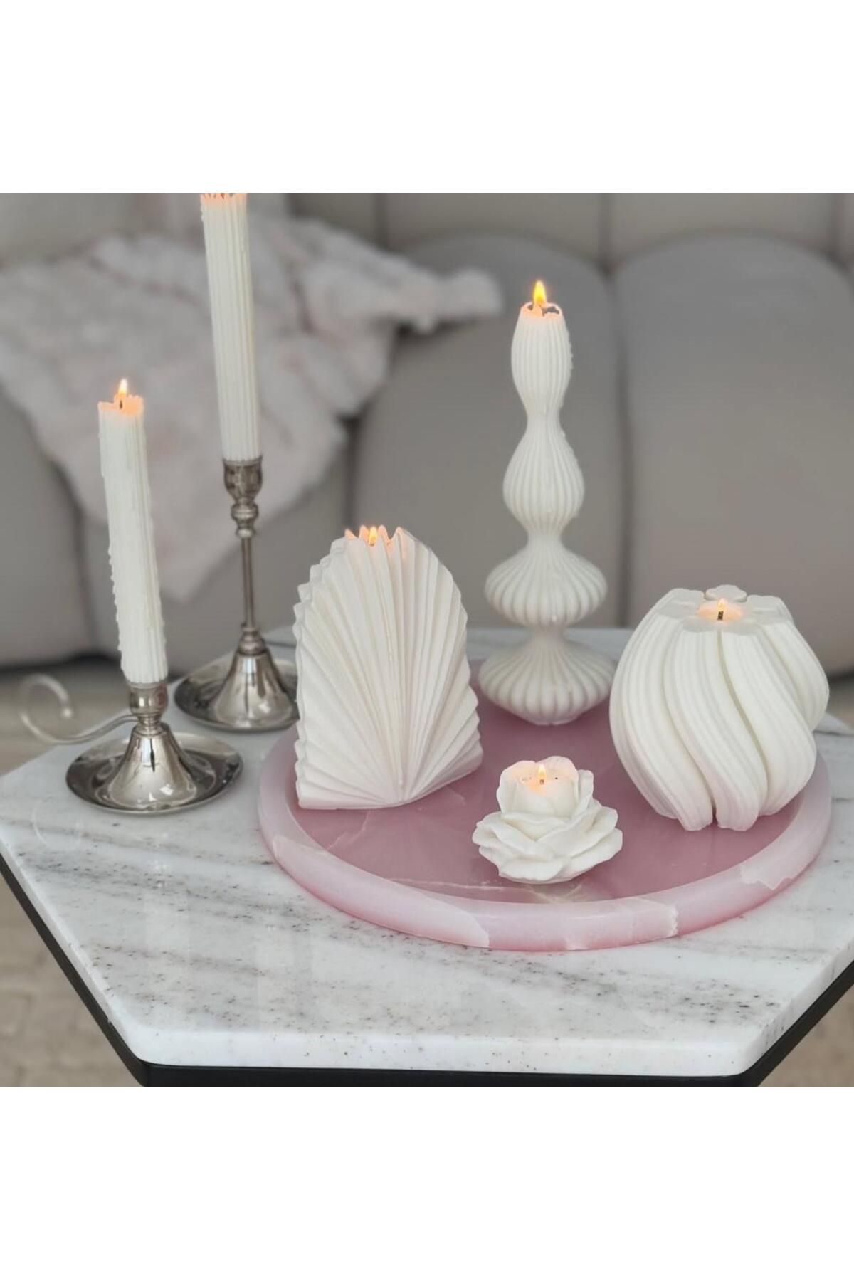 SCA CANDLE Dekoratif Mum Palm+ Marako +Dalga+Gül +Çizgili şamdan Mum Toplam 6 Parça
