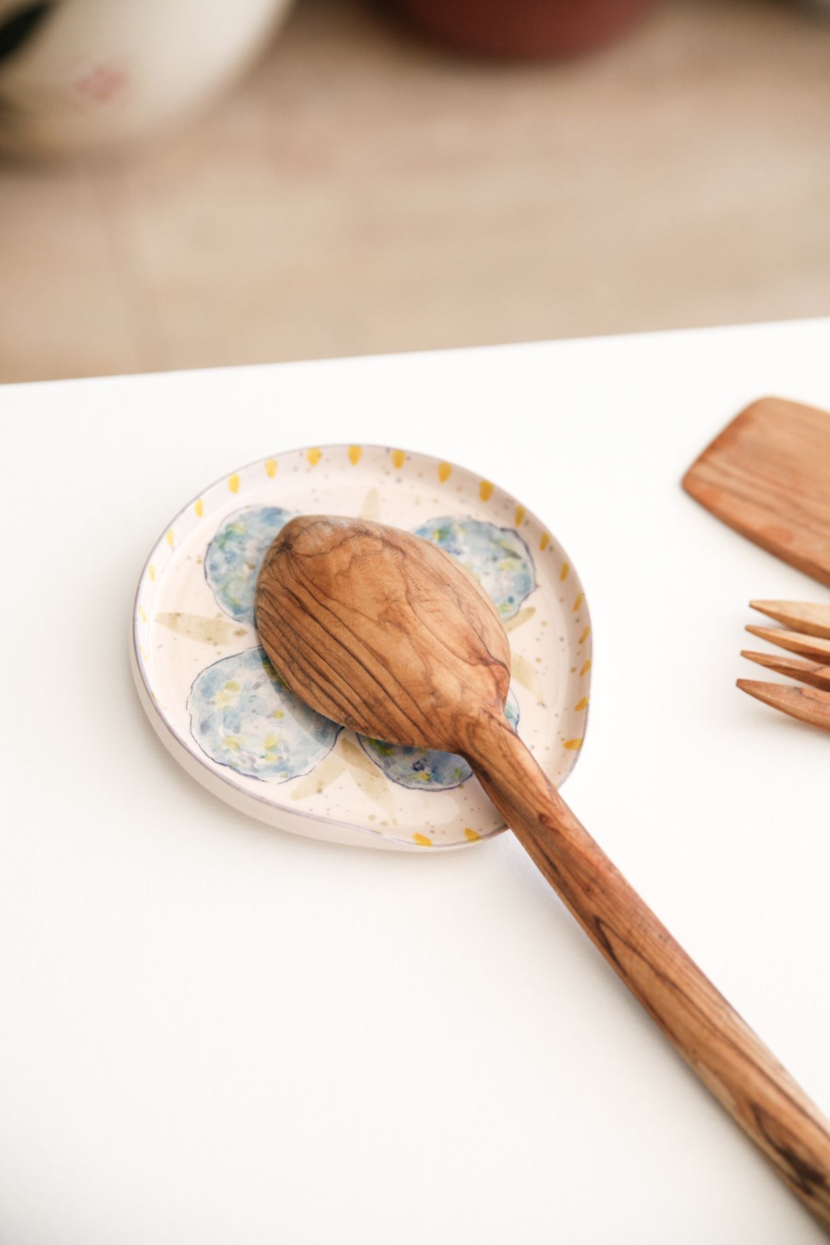 his ceramic El Yapımı Çiçek Desenli Seramik Kirli Kaşık Altlıgı