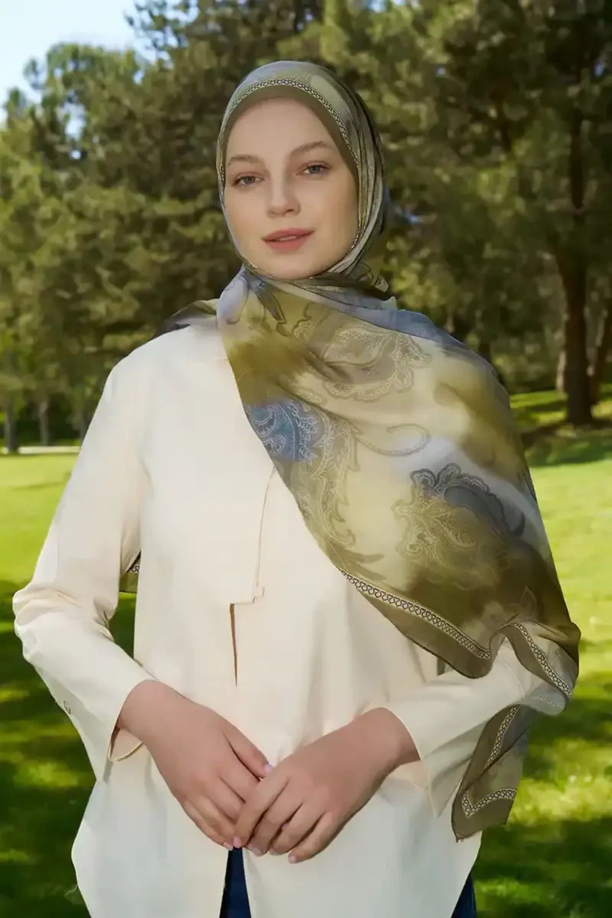 Madame Polo Prestige Vintage Desen Şal - Yeşil