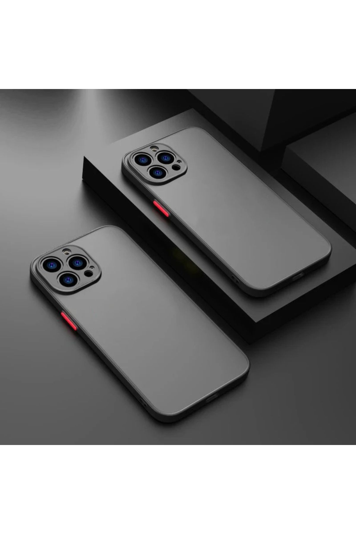 Merwish iPhone 15 Pro Uyumlu Kamera Korumalı Renkli Tuş Detayı Mat Şeffaf Silikon Kılıf Kapak Siyah