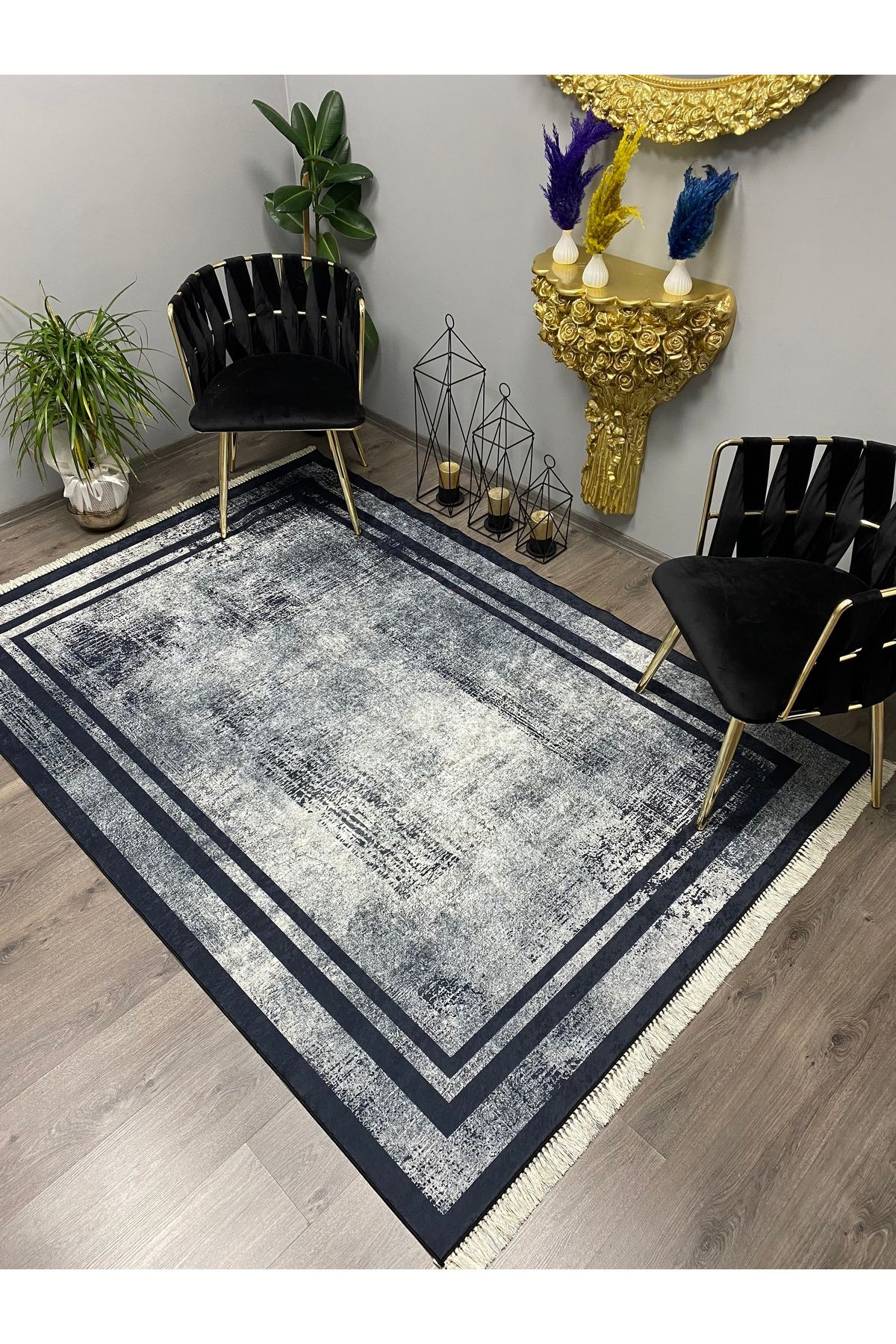 Monisso MONİSSO HALI Marina Siyah Kaymaz Taban, leke Tutmaz, Mutfak Halısı, Salon Halısı ve Yolluk