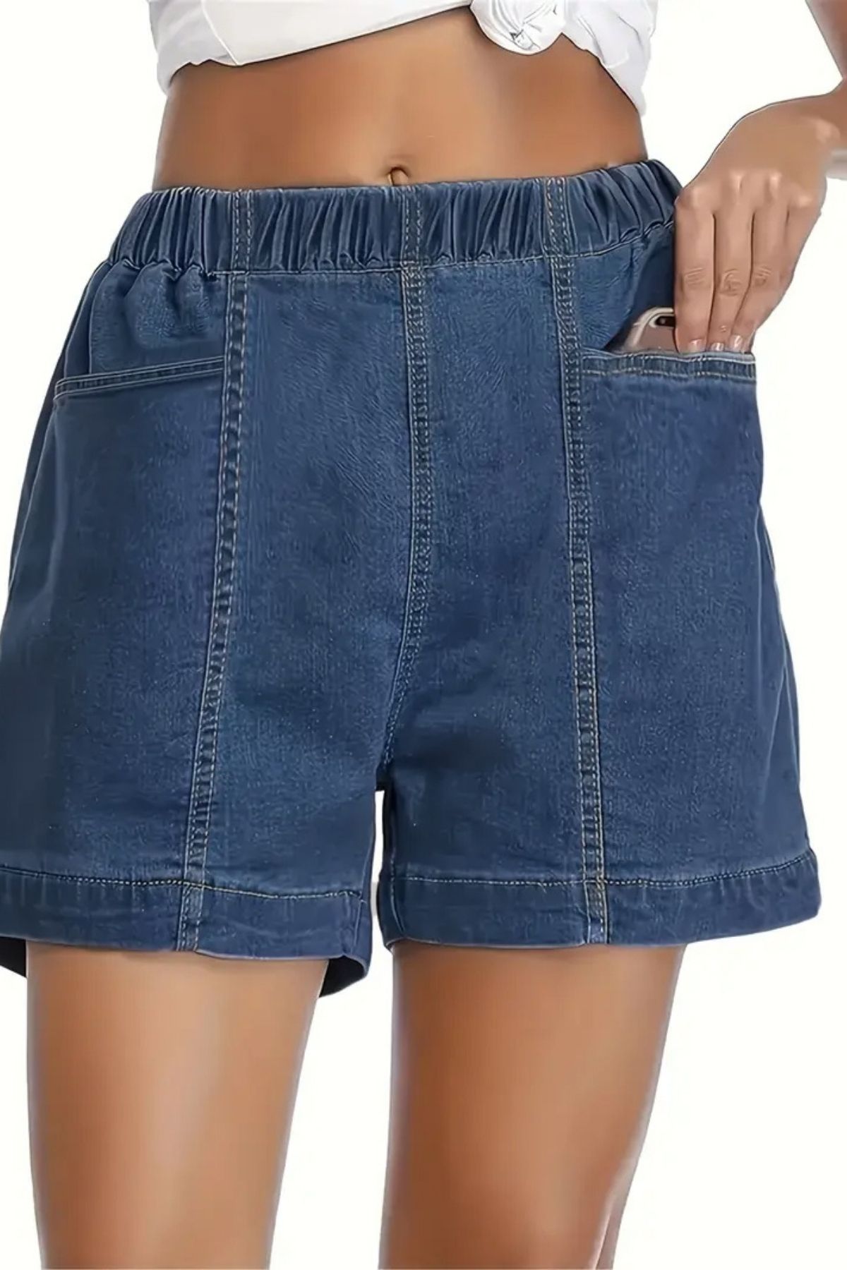 CEDY DENIM - Kadın Yazlık İnce Kumaş Beli Lastikli Salaş Kesim Şort-C632-Mavi