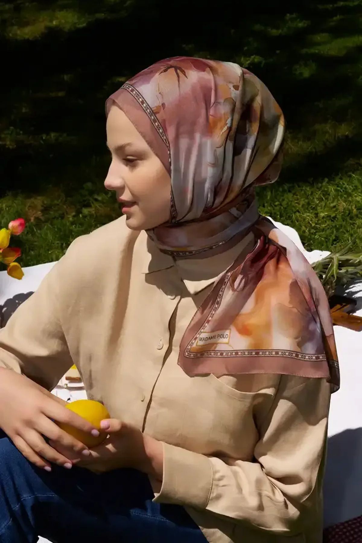 Madame Polo Prestige Dalia Desen Şal - Kahverengi