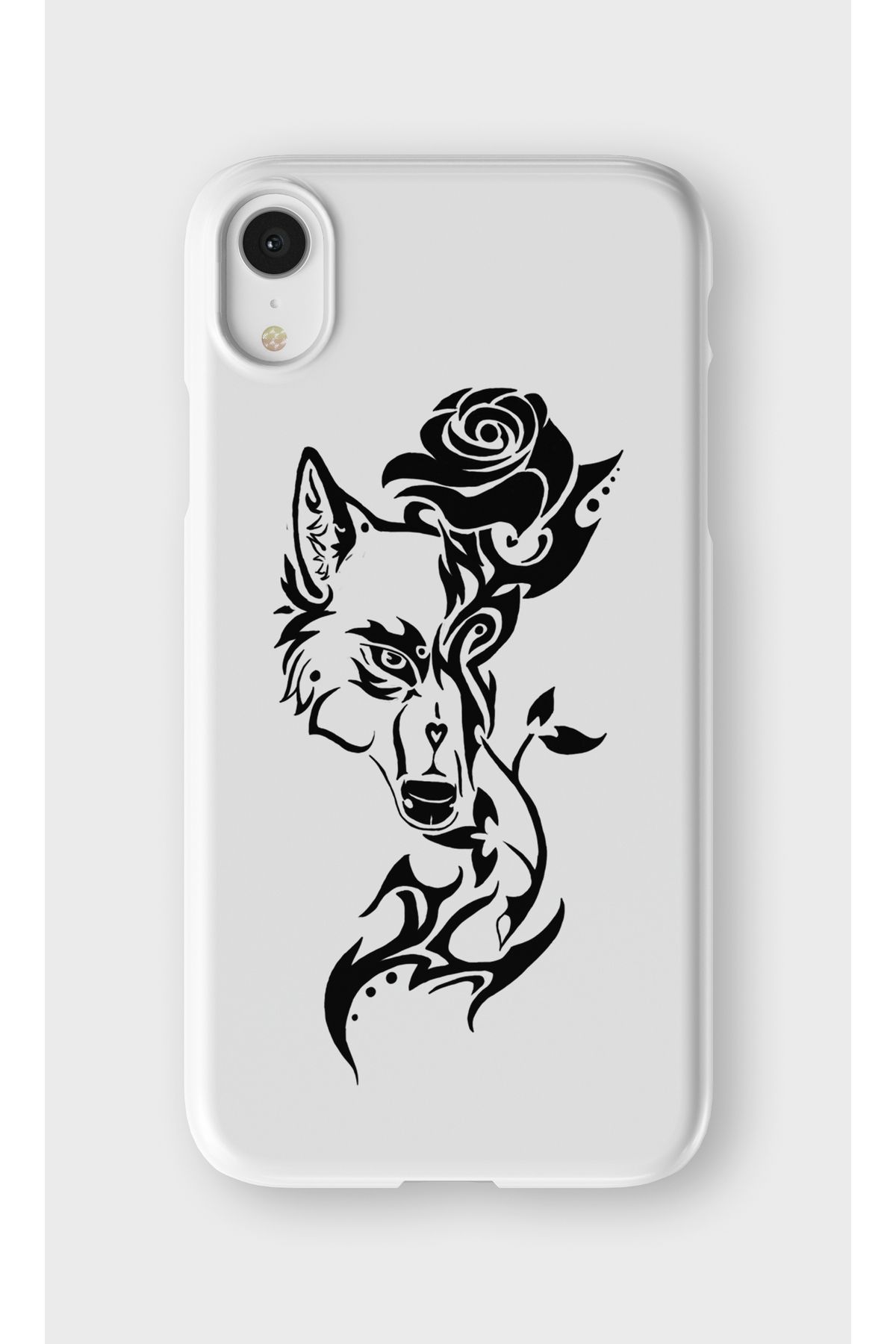 lelia iPhone XR Uyumlu Gül ve Kurt Tasarımlı İçi Kadife Lansman Beyaz Silikon Kılıf