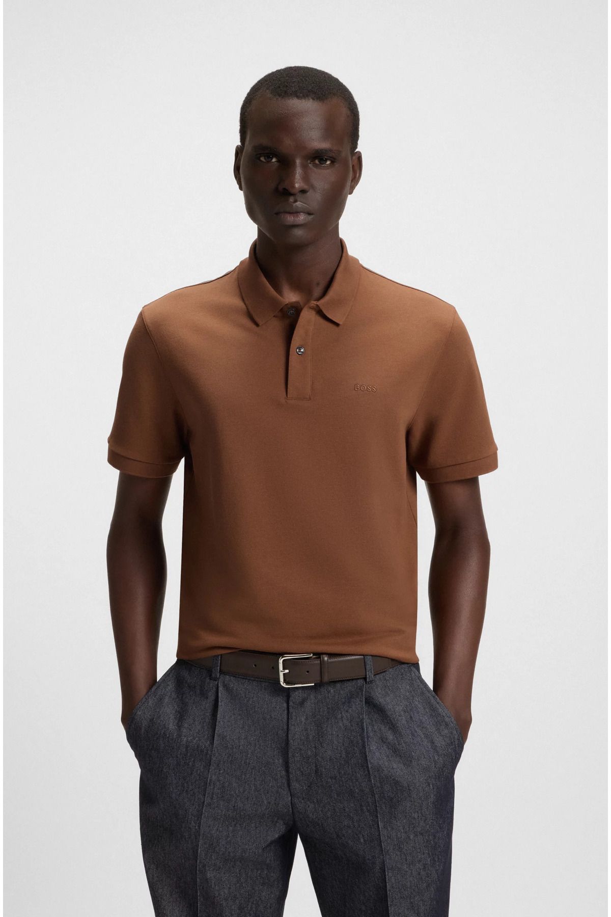 BOSS Erkek Polo Yaka Regular Fit Pamuklu Kısa Kollu Kahverengi T-Shirt 50468362-217