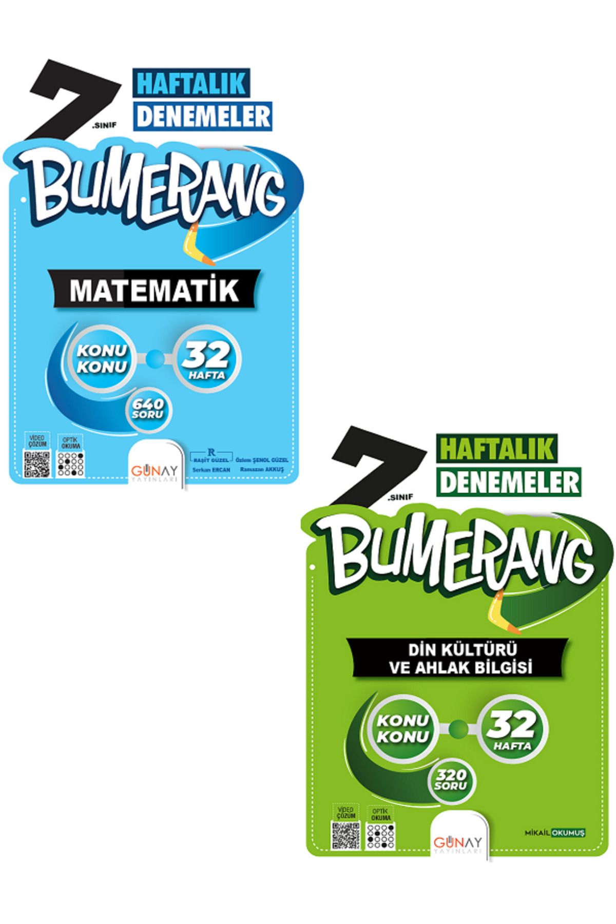 Evrensel İletişim Yayınları 7.Sınıf Günay Bumerang Matematik + Din Kültürü 32 Haftalık Denemeler / Konu Konu / 2 KİTAP SET