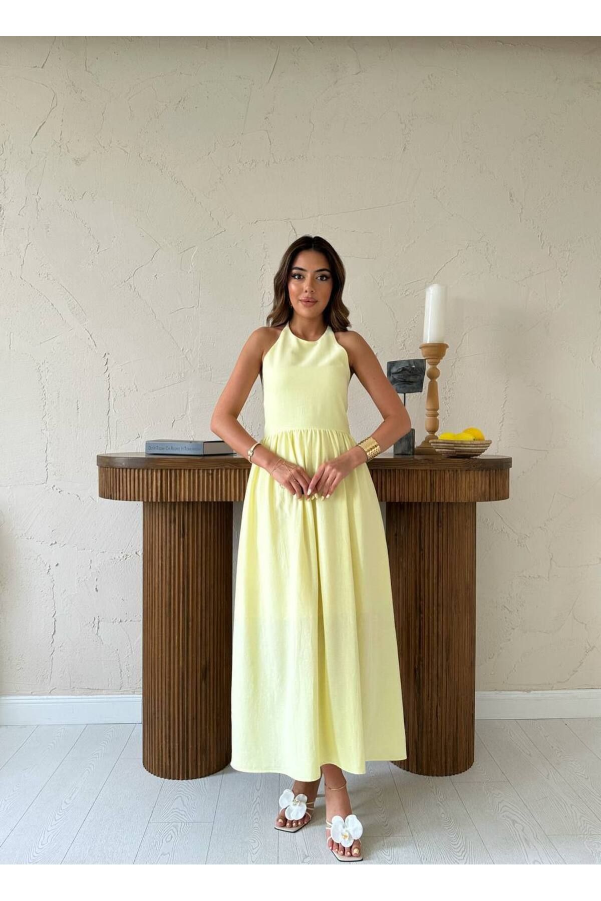 Castivo Fashion Halter Yaka Bağlamalı Kolsuz Yazlık Elbise