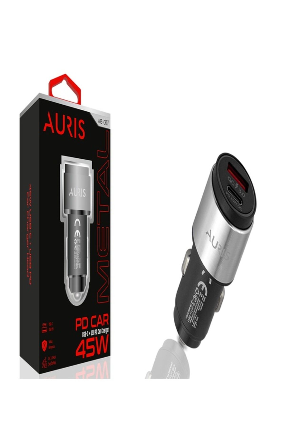 Auris CR07 45W Usb+PD Oto Çakmaklık Şarj Kafa Metal