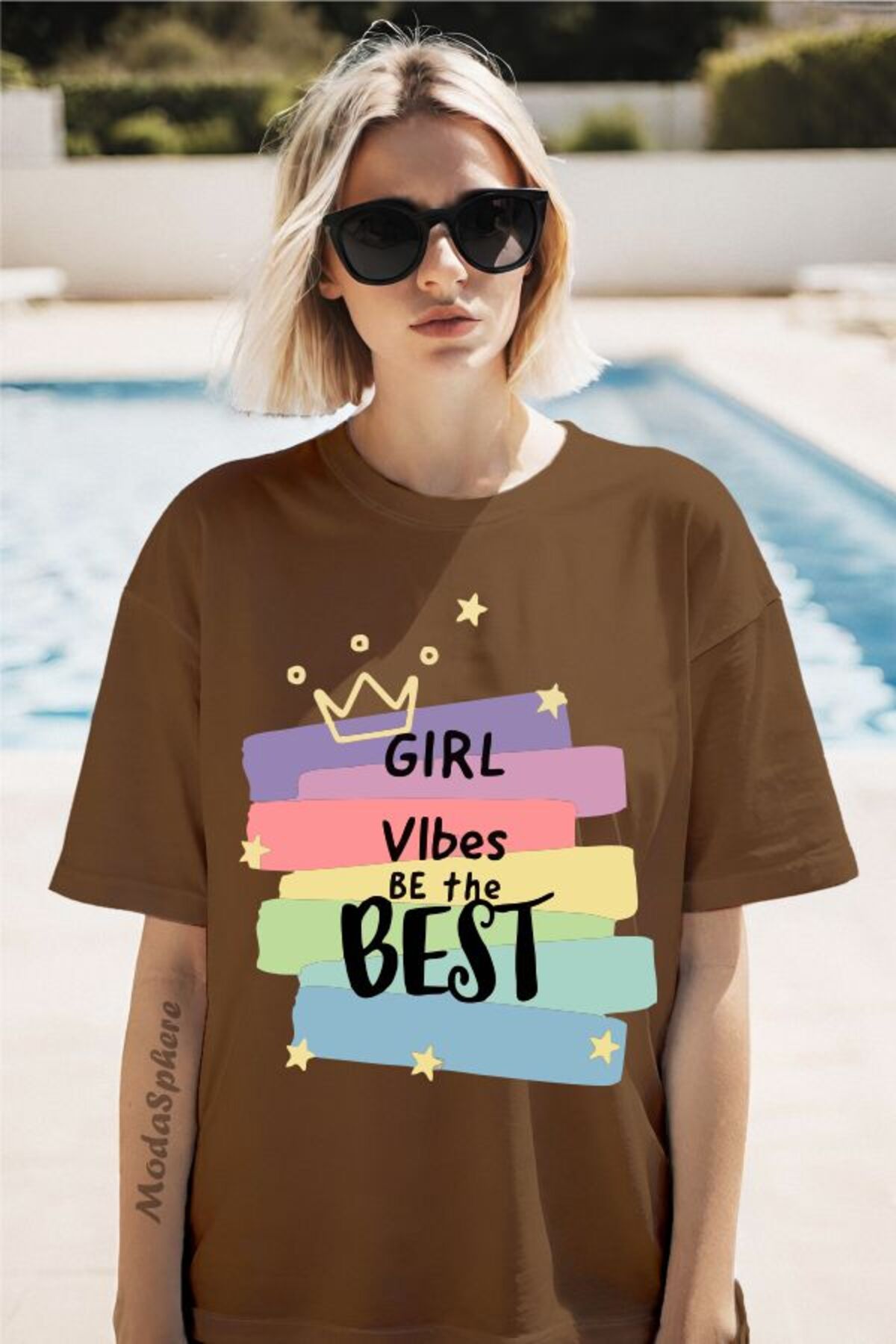ModaSphere Girl Vibes Baskılı Unisex Oversize Tişört