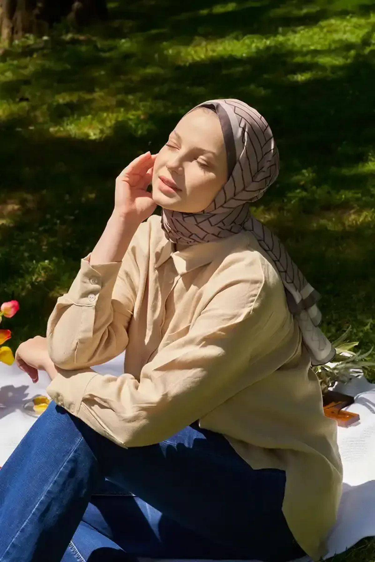 Madame Polo Hyper Zikzak Desen Şal - Mocha