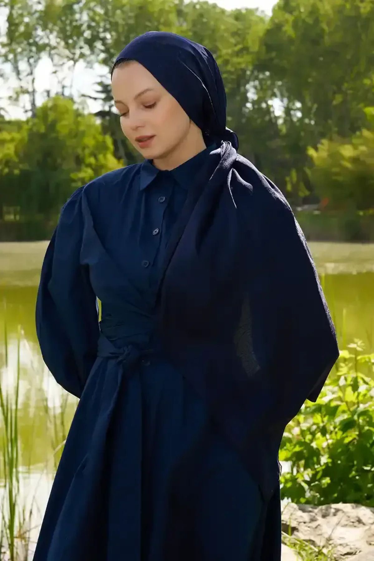 Madame Polo Elegance Etnik Desen Jakar Şal - Lacivert