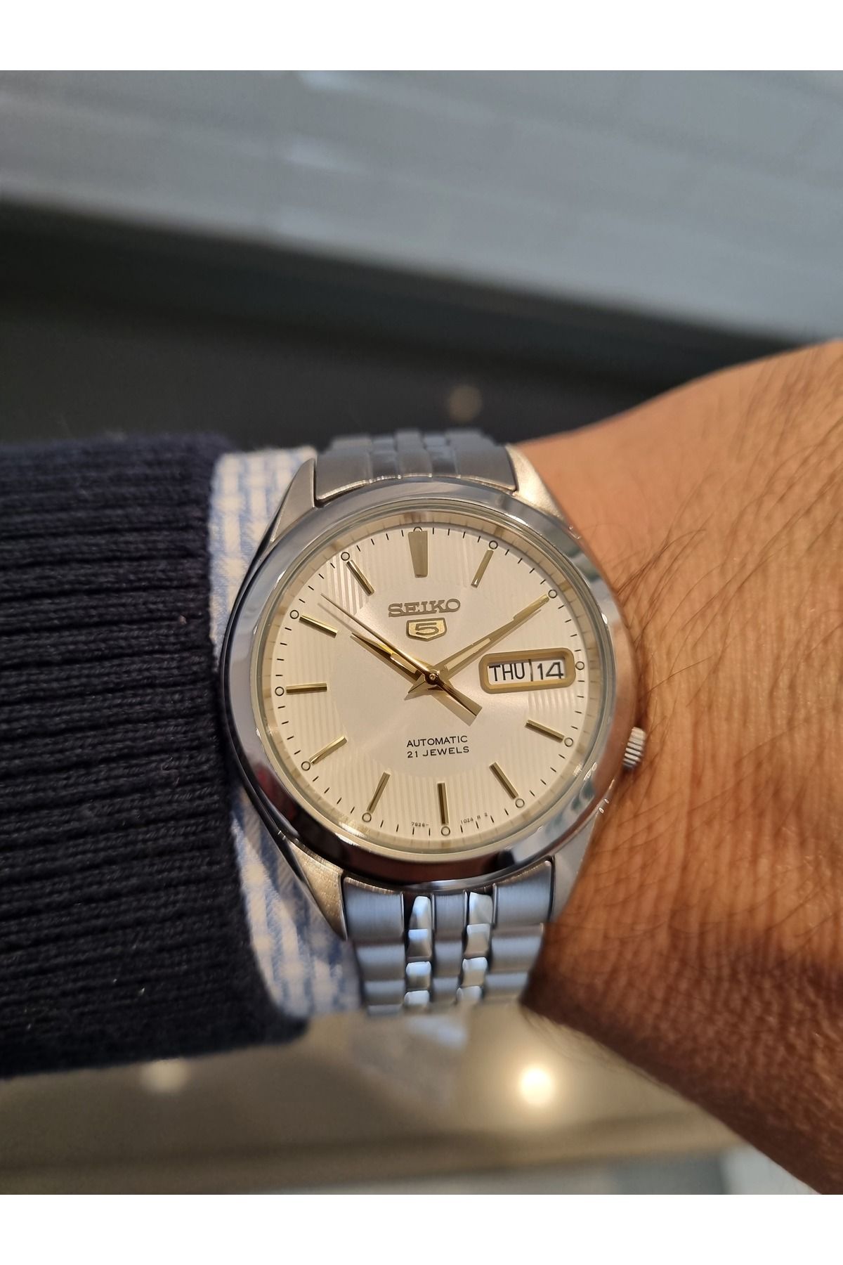 Seiko KOPYA - SEİKO 5- OTOMATİK gümüş Kadran Takvimli Çelik Bilezik 3 ATM Su Geçirmez Erkek Kol Saati
