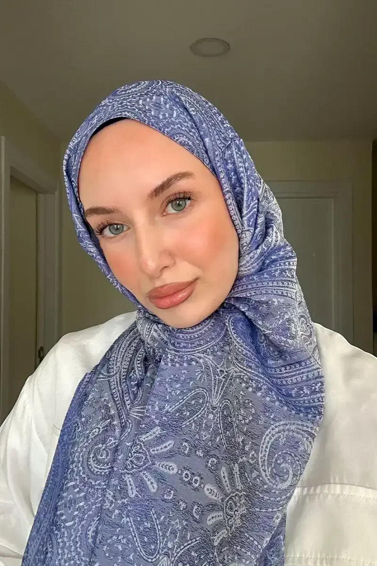 Madame Polo İrem Ceylan Elegance Lace Desen Jakar Şal - Mavi