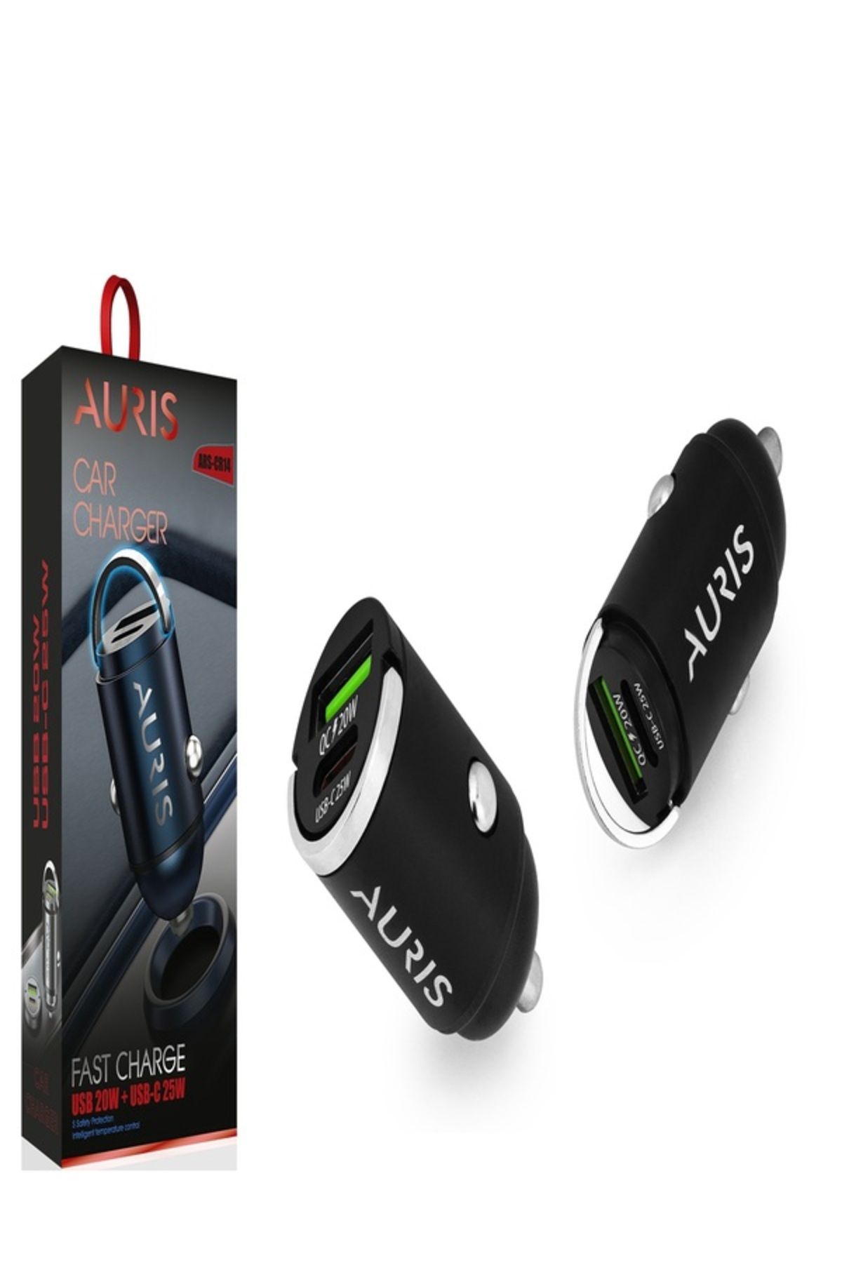 Auris CR14 Oto Çakmaklık Şarj Kafa USB 20W+USB-C 25W