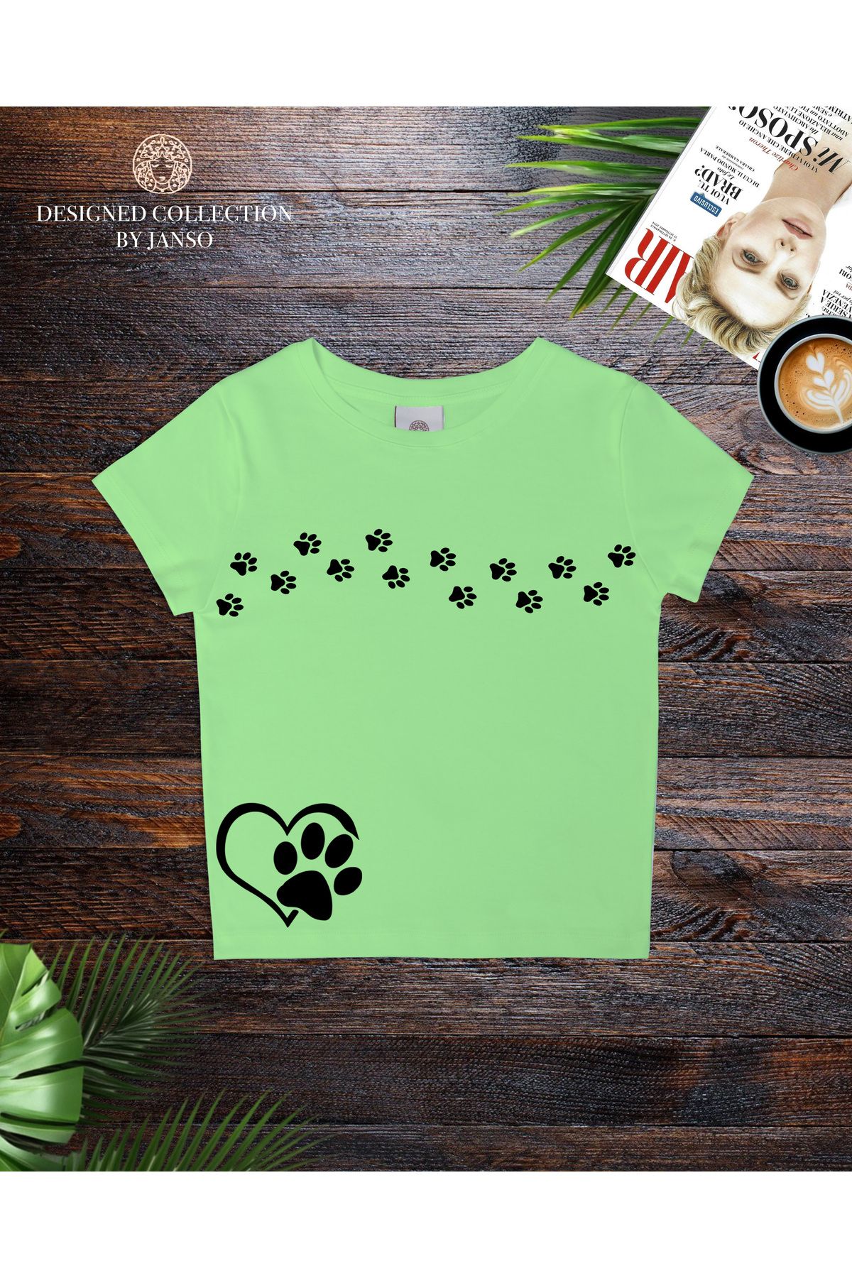 JANSO GROUP - KADIN KISA KOLLU CROP TSHIRT BASKILI CAT PAMUKLU PENYE KUMAŞ